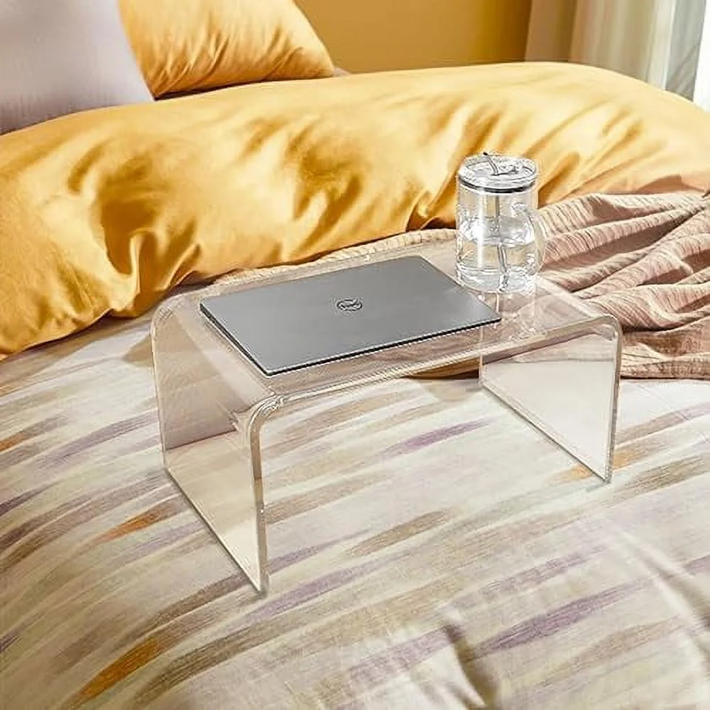 GEROBOOM Acrylic   24" H x 14" W x 12" D Clear Multipurpose C-Shape End Table Bed Desk Laptop Table for Living Room Bedroom Balcony Patio and Office
