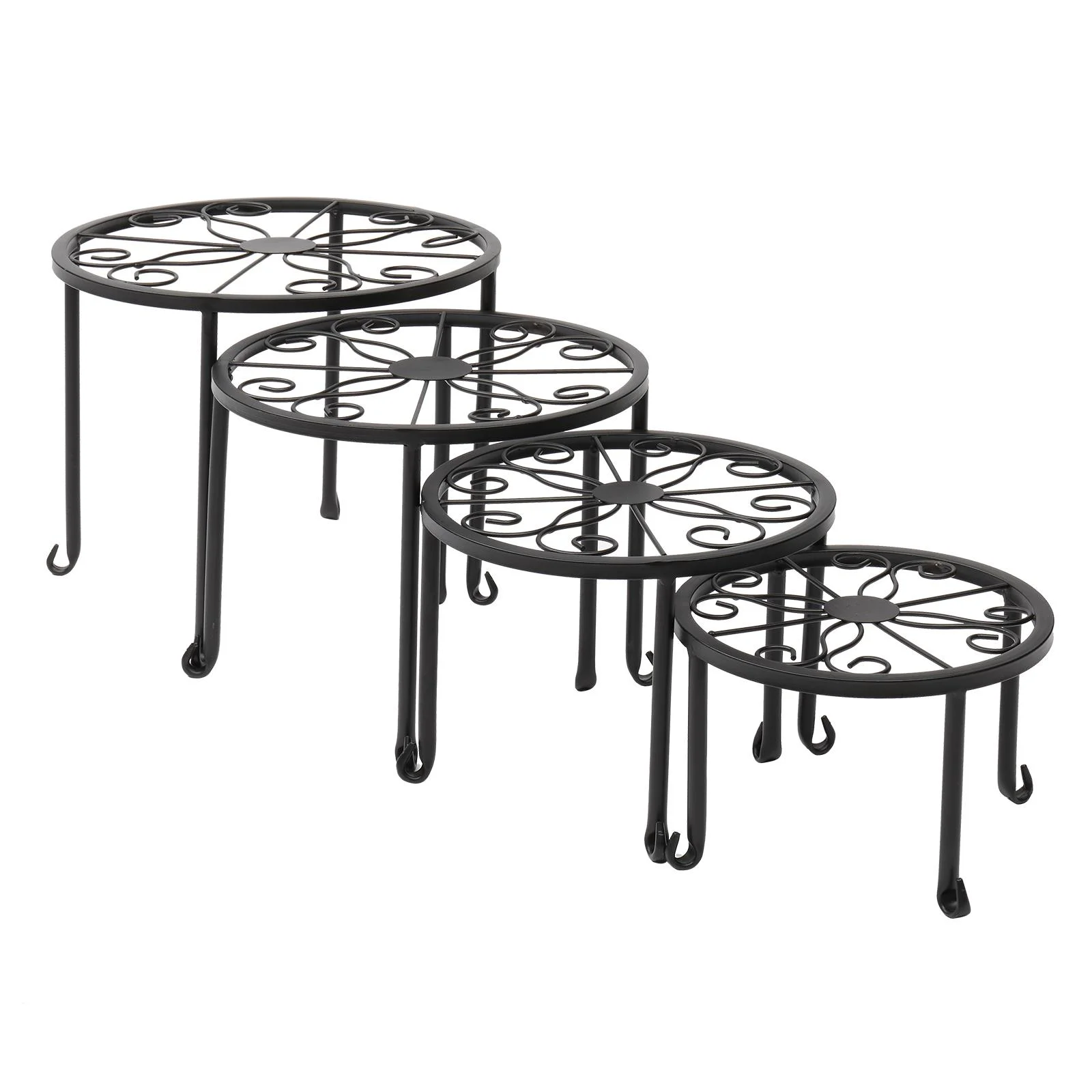 SamyoHome Round Nesting 4 Pack Plant Stand,Heavy Duty 50 lb Flower Pot Holder Black