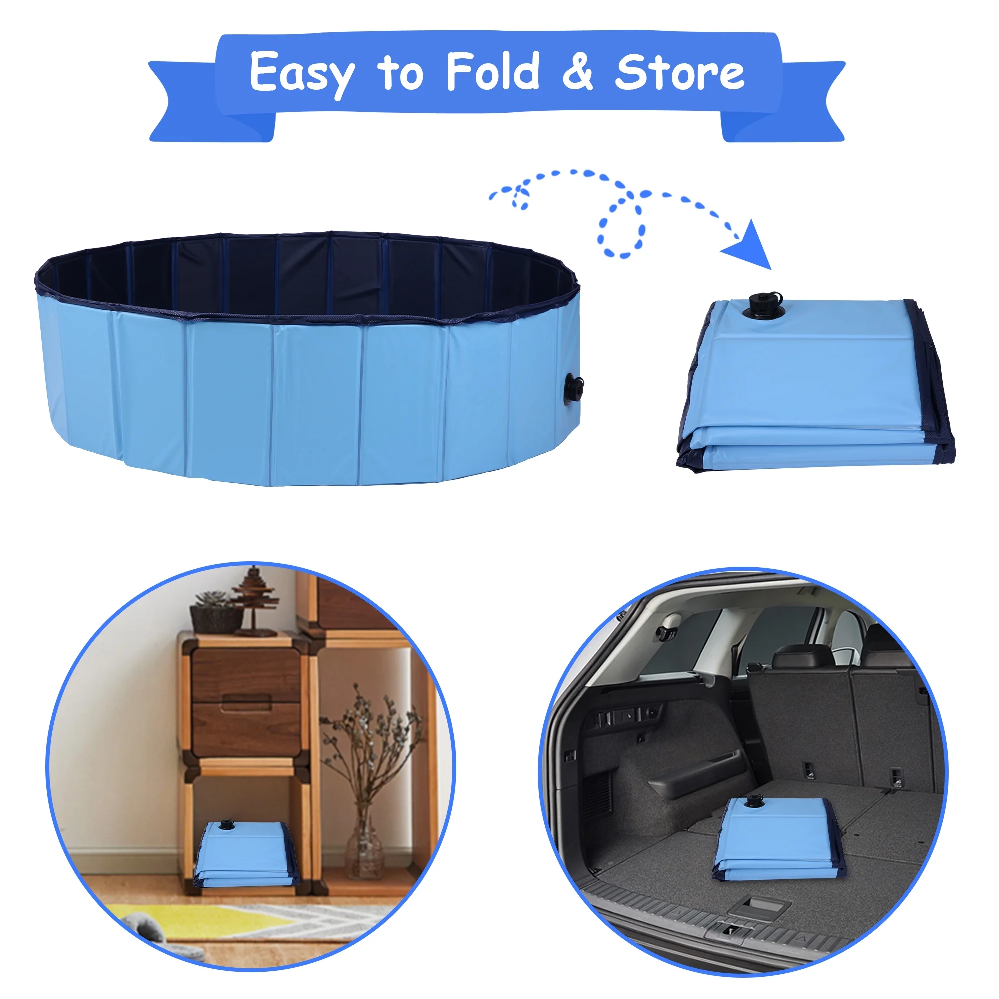 KARMAS PRODUCT Foldable Pet Swimming Pool for Dogs Easy to Fold Fill Empty & Clean Slip-Resistant PVC Bathing Tub Kiddie Pool for Puppy Small Large Dogs Cats and Kids