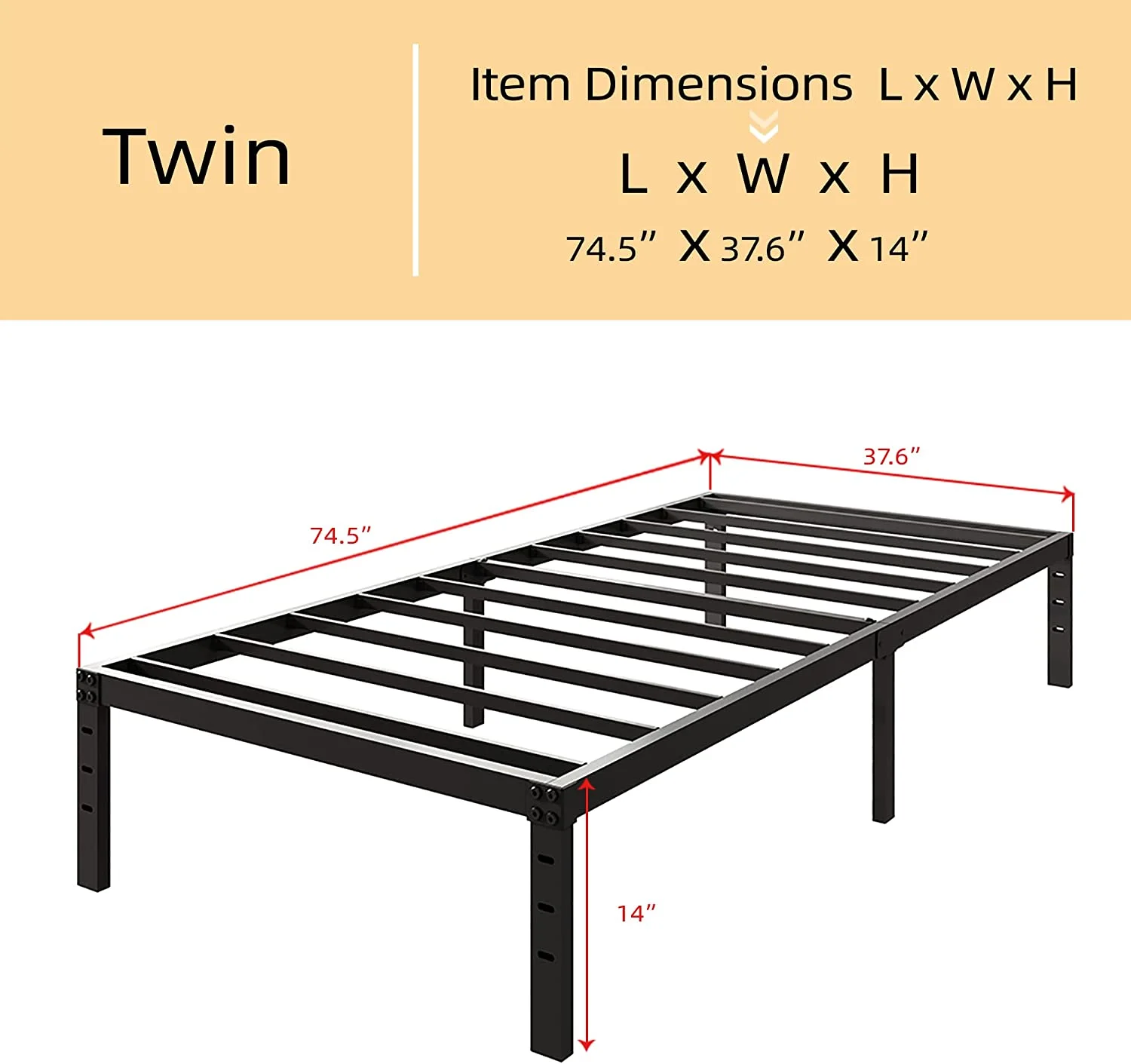 XMhongsong 14 Inch Twin Size Bed Frame No Box Spring Needed  Heavy Duty Metal Platform Bed Frame  Easy Assembly  Noise Free  Black