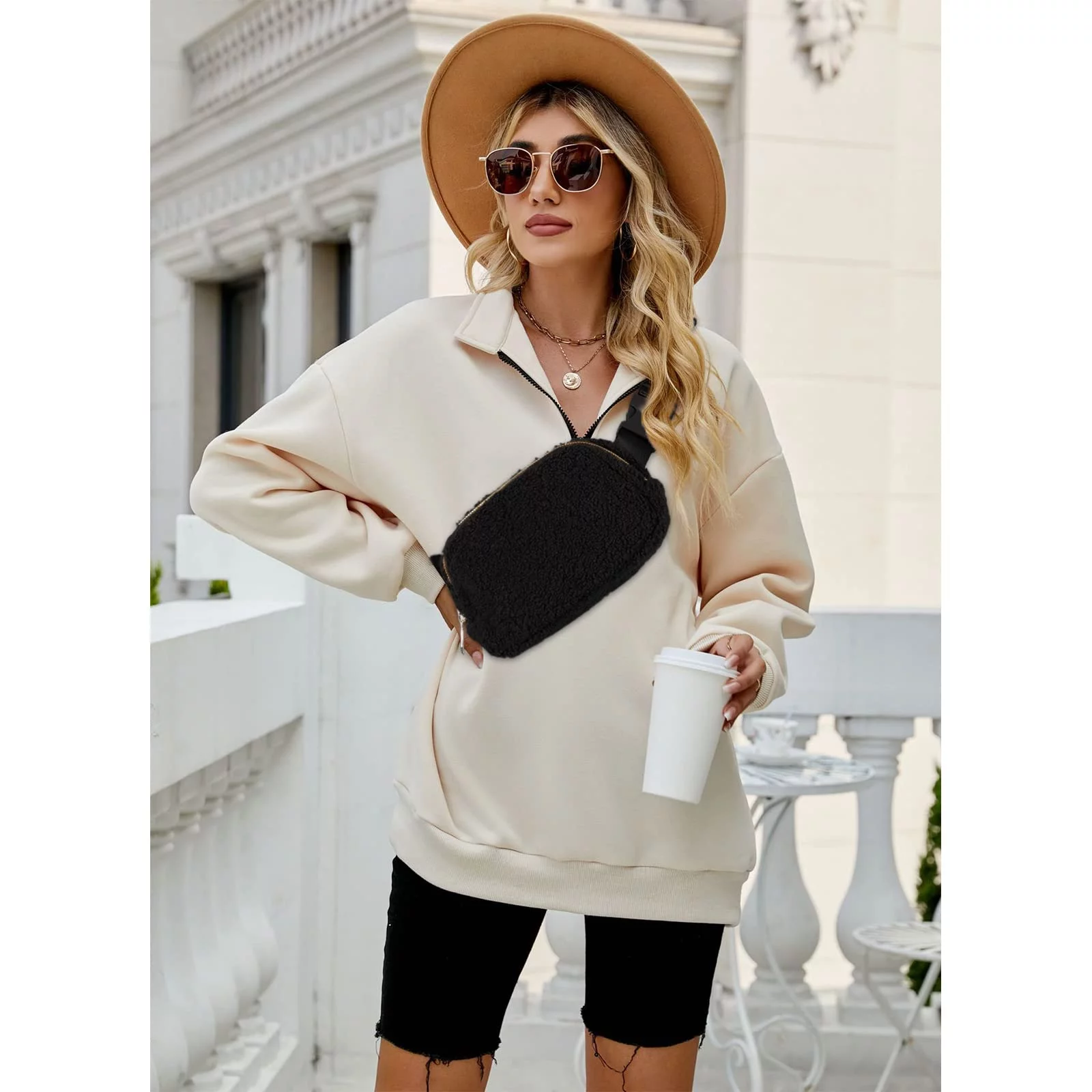 LEZMORE Sherpa Belt Bag Winter Fashion Waist Packs Fleece Belt Bag For Women Adjustable Strap Fanny Pack Everywhere Crossbody Bag Waist Bags