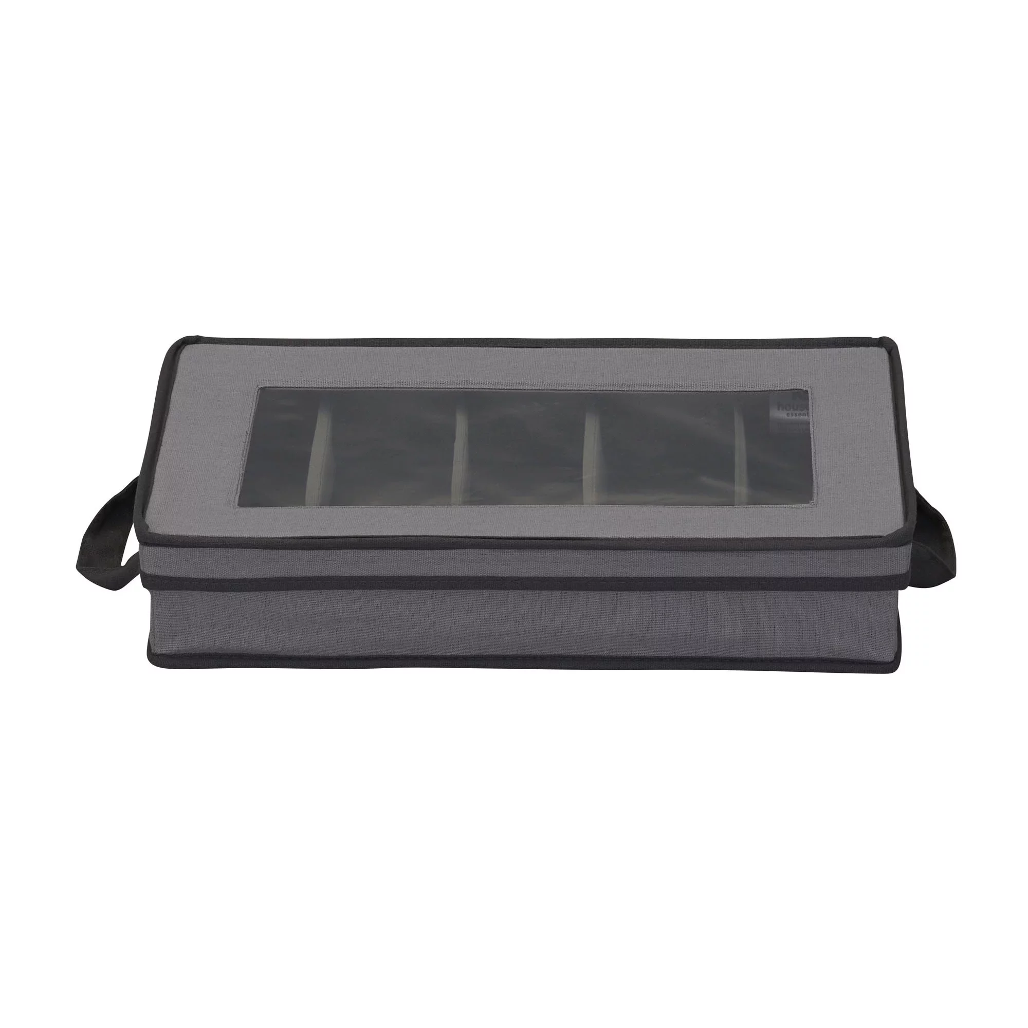 Household Essentials Windowed Flatware Storage Chest, 5 Compartment Storage with Serving Utensil Pouch, Removable Lid, Stackable, Foldable, Gray