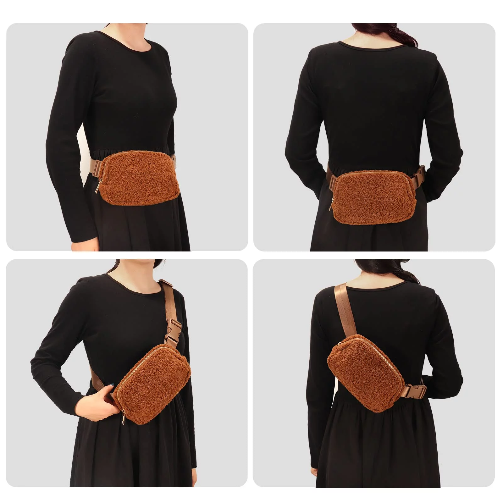 LEZMORE Sherpa Belt Bag Winter Fashion Waist Packs Fleece Belt Bag For Women Adjustable Strap Fanny Pack Everywhere Crossbody Bag Waist Bags