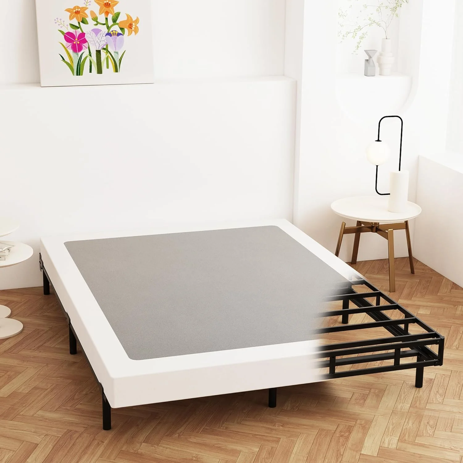 King Size Box Spring 5 Inch Low Profile, Heavy Duty Metal Box Spring Bed Base with Fabric Cover, Mattress Foundation, Easy Assembly, Noise Free, Black