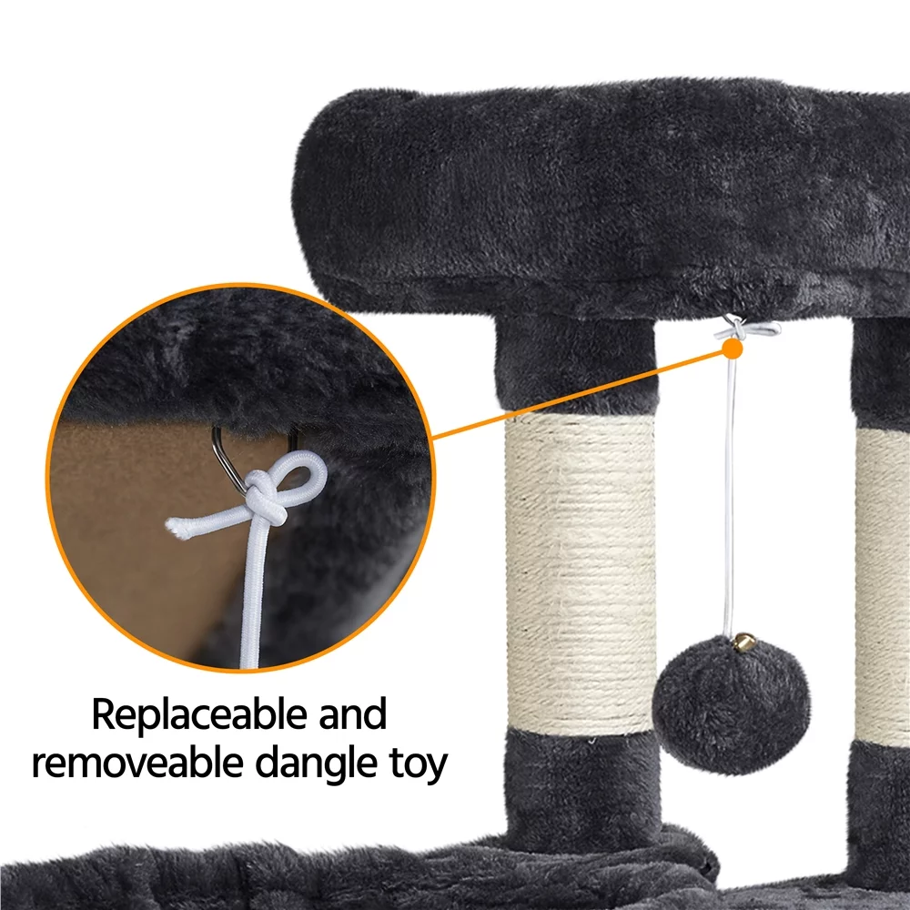 Easyfashion Professional Cat Tree Plush Tower with Basket for Small Kittens, Indoor, Black