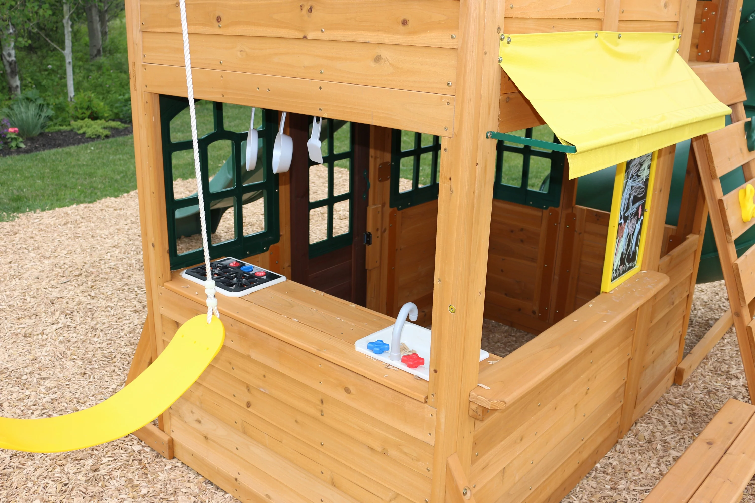 KidKraft Charleston Lodge Wooden Outdoor Swing Set / Playset with Slides, Swings, Kitchen and Bench
