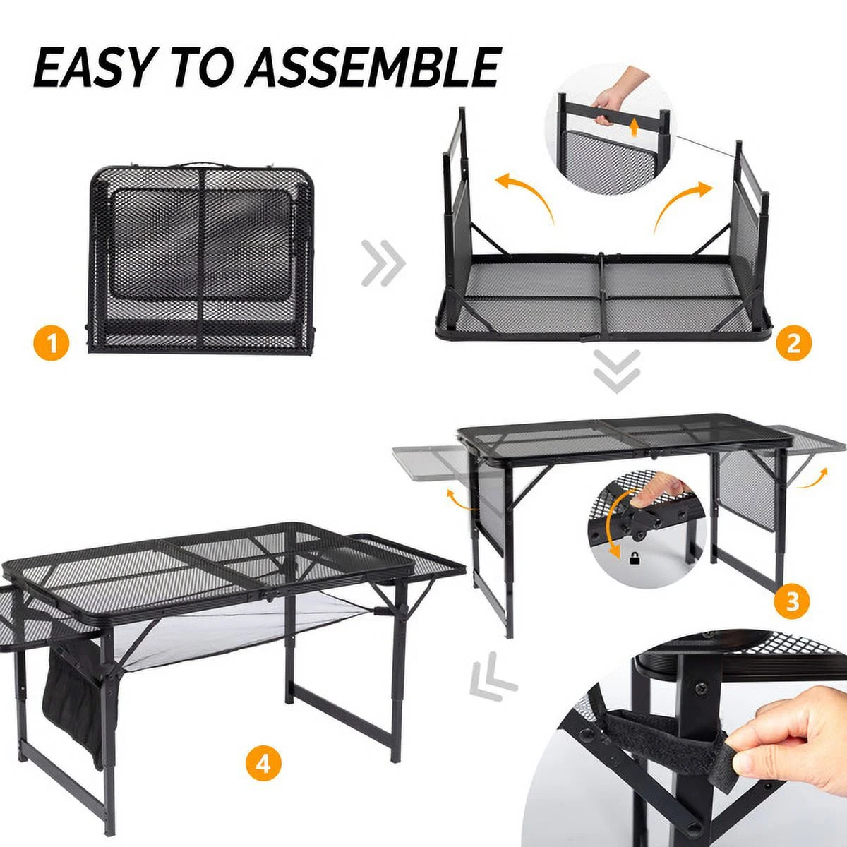SYTHERS 4.7 FT Folding Grill Table Camping Table with Mesh Desktop, Lightweight Metal Table for Outside, Height Adjustable Portable Grill Table for Camping, Picnic, Beach and BBQ