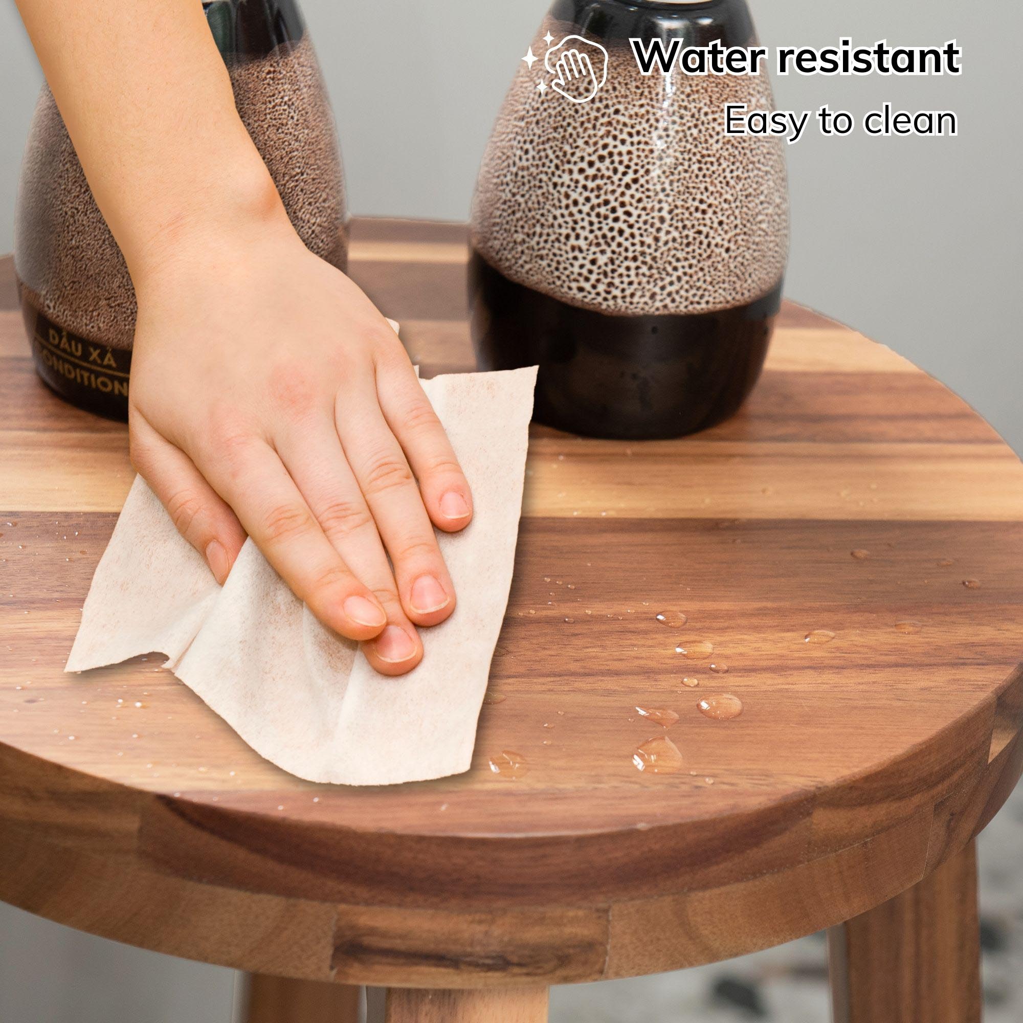 Versatile Acacia Wood Stool Light Brown Compact Size (15.4