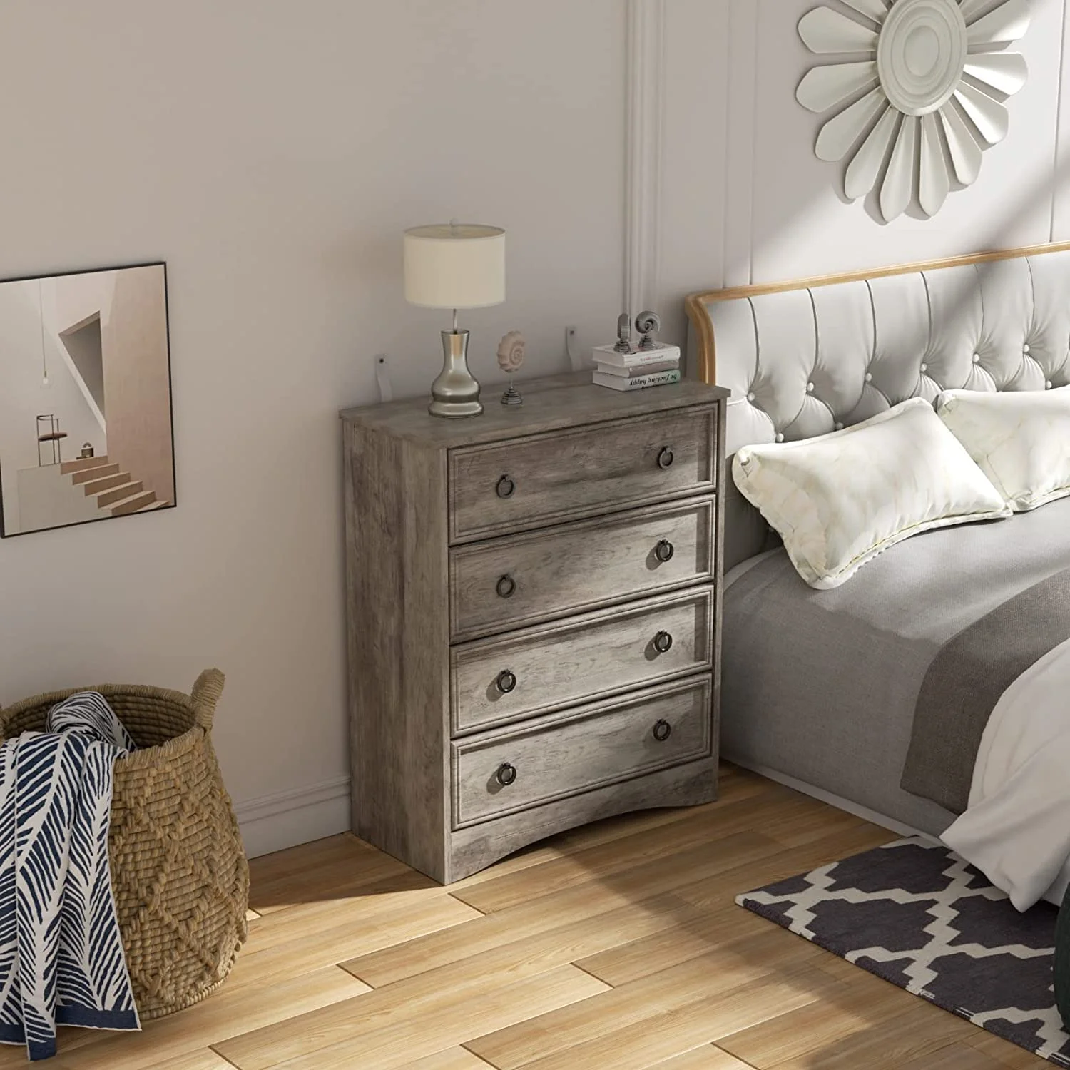 Modern 10 Drawer Dresser, Dressers for Bedroom, Chest of Drawers Closet Organizers and Storage Clothes - Easy Pulls Handle, Textured Borders Living Room, Hallway, Gray