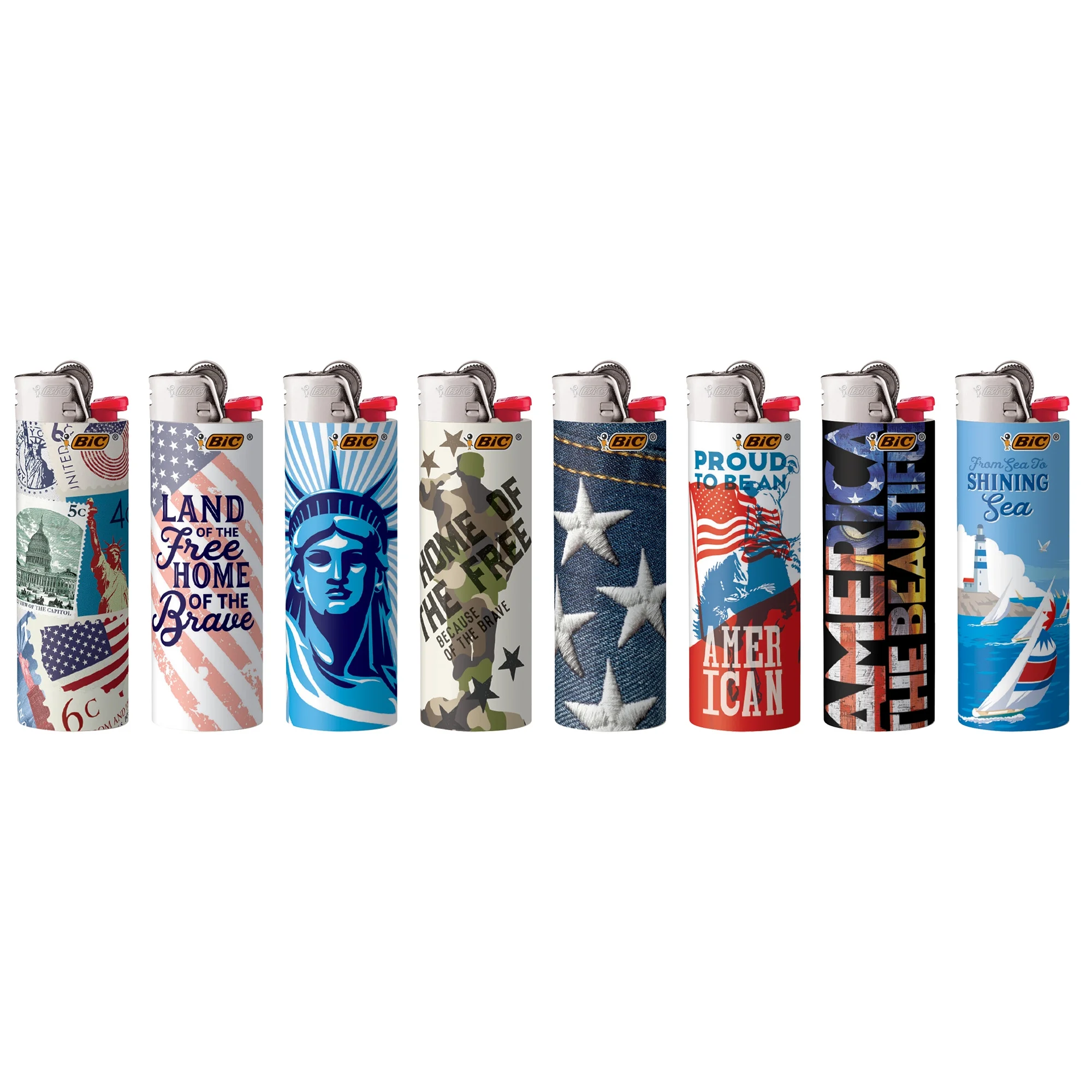 BIC Pocket Lighter, Special Edition Americana Collection, Assorted Unique Lighter Designs, 8 Count Pack of Lighters