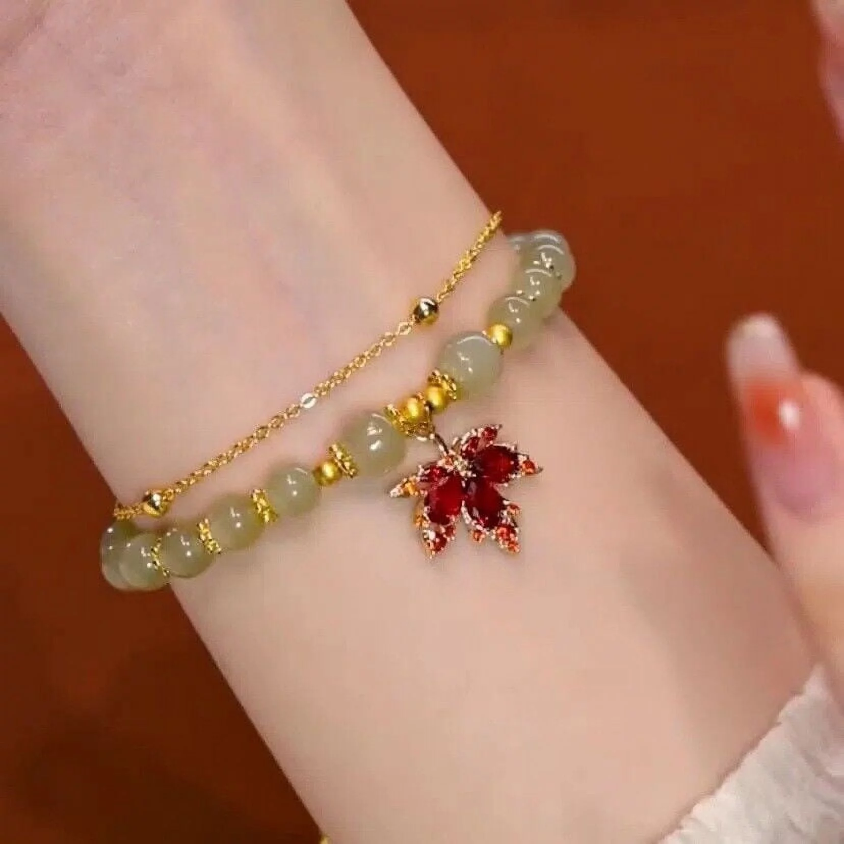 Chinese Natural Green Jade Bracelets for Women,Luck Beaded Jewelry with Elastic