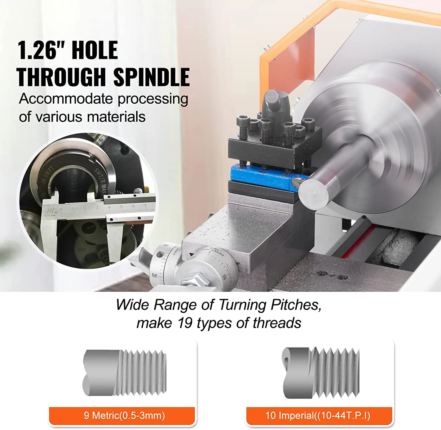 Vevor  7 x 16 in. 800W Mini Metal Lathe Machine, Precision Benchtop Power Metal Lathe, 150-2500 RPM Continuously Variable Speed, with 3.9 in. 3-Jaw Metal Chuck Tool Box