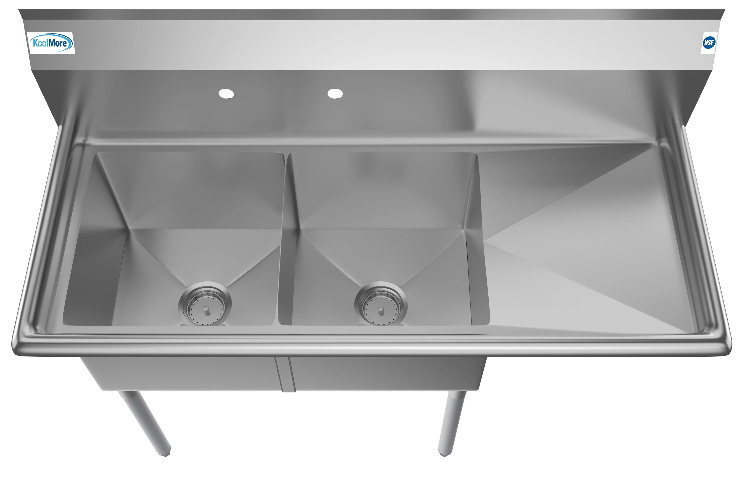 KoolMore 48 in. Two Compartment Stainless Steel Commercial Sink with Drainboard, Bowl Size 15