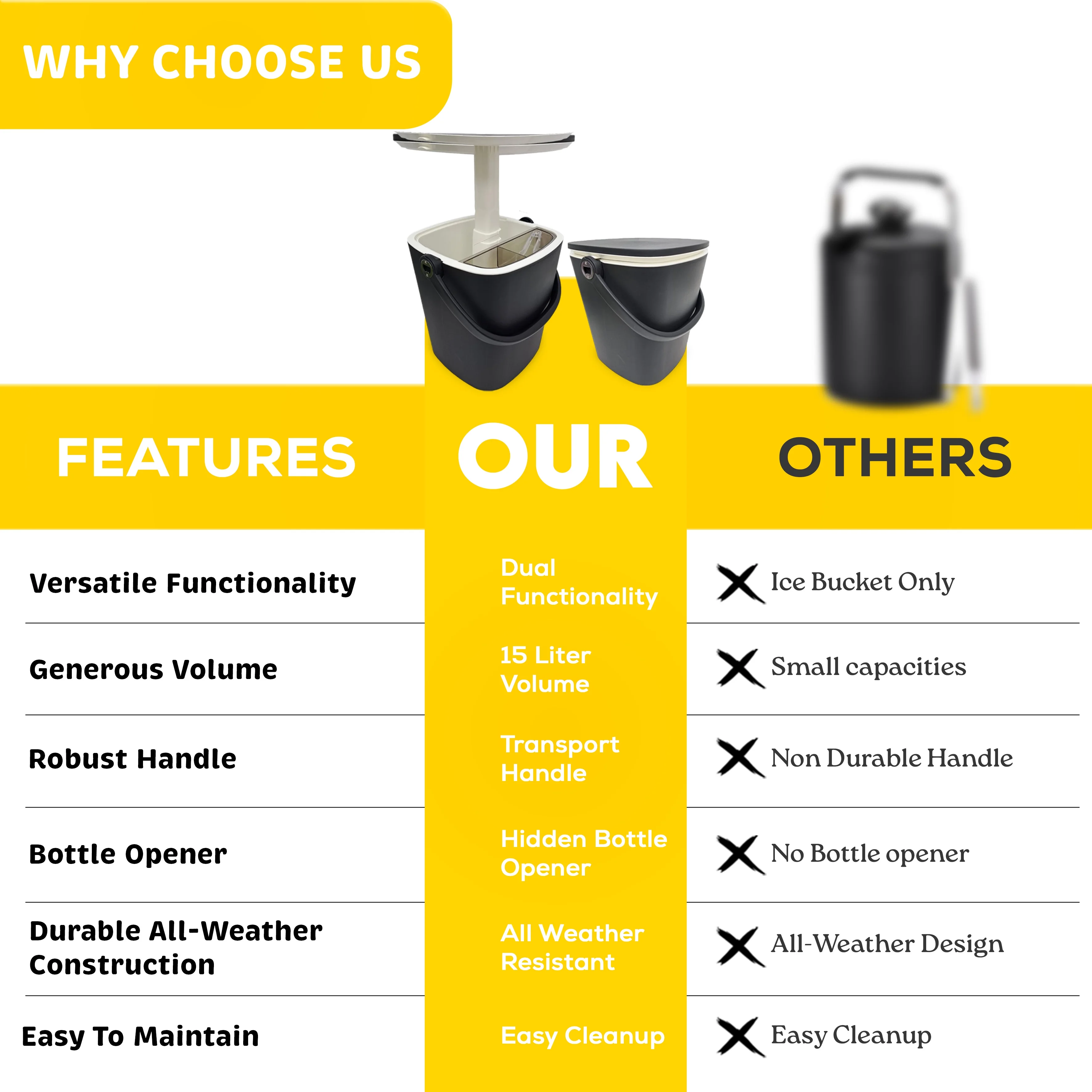 Magicshe Portable Cool Bar Table 15L Ice Bucket Lift Top Lid Beer Wine Cooler Outdoor Patio Furniture Beach Picnic Party（black）