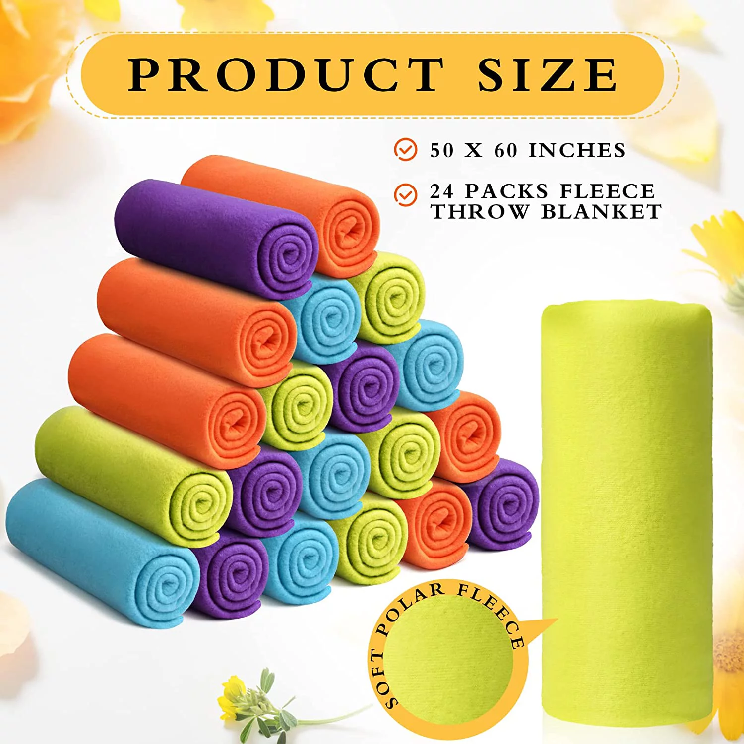 24 Packs Fleece Throw Blanket Soft Lightweight Fleece Blanket Warm Cozy Throw Bulk Blanket for Bed Couch Sofa Home Office Wedding Gifts Suitable for Seasons  50 x 60 Inches (Bright Color)