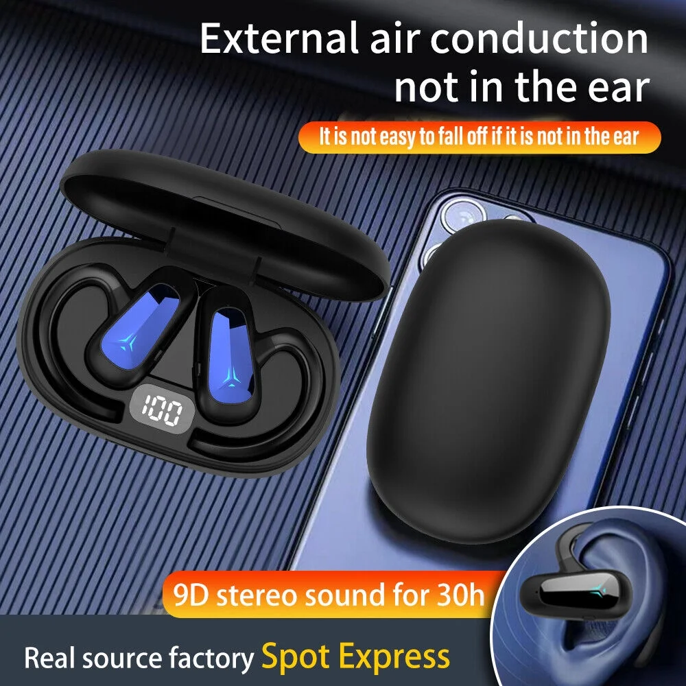 JahyElec Trucker Bluetooth 5.2 Headset TWS-T8 Air Conduction Wireless Driving Earbuds Noise Cancelling Earpiece(Red)