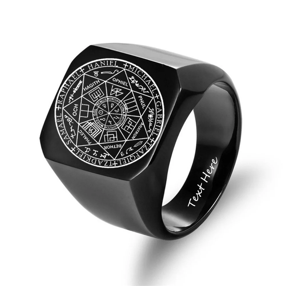 The Seals of The Seven Archangels Ring for Men,Protection Seal Solomon Kabbalah Signet Band Stainless Steel Polished Ring Amulet Jewelry for Him