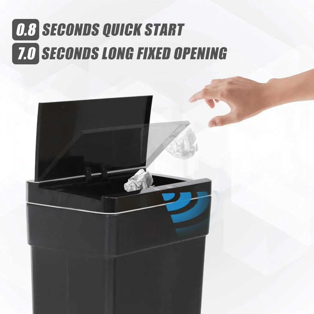 13 Gallon Trash Can Plastic Kitchen Trash Can Automatic Touch Free High-Capacity Garbage Can With Lid For Bedroom Bathroom Home Office 50 Liter,Black