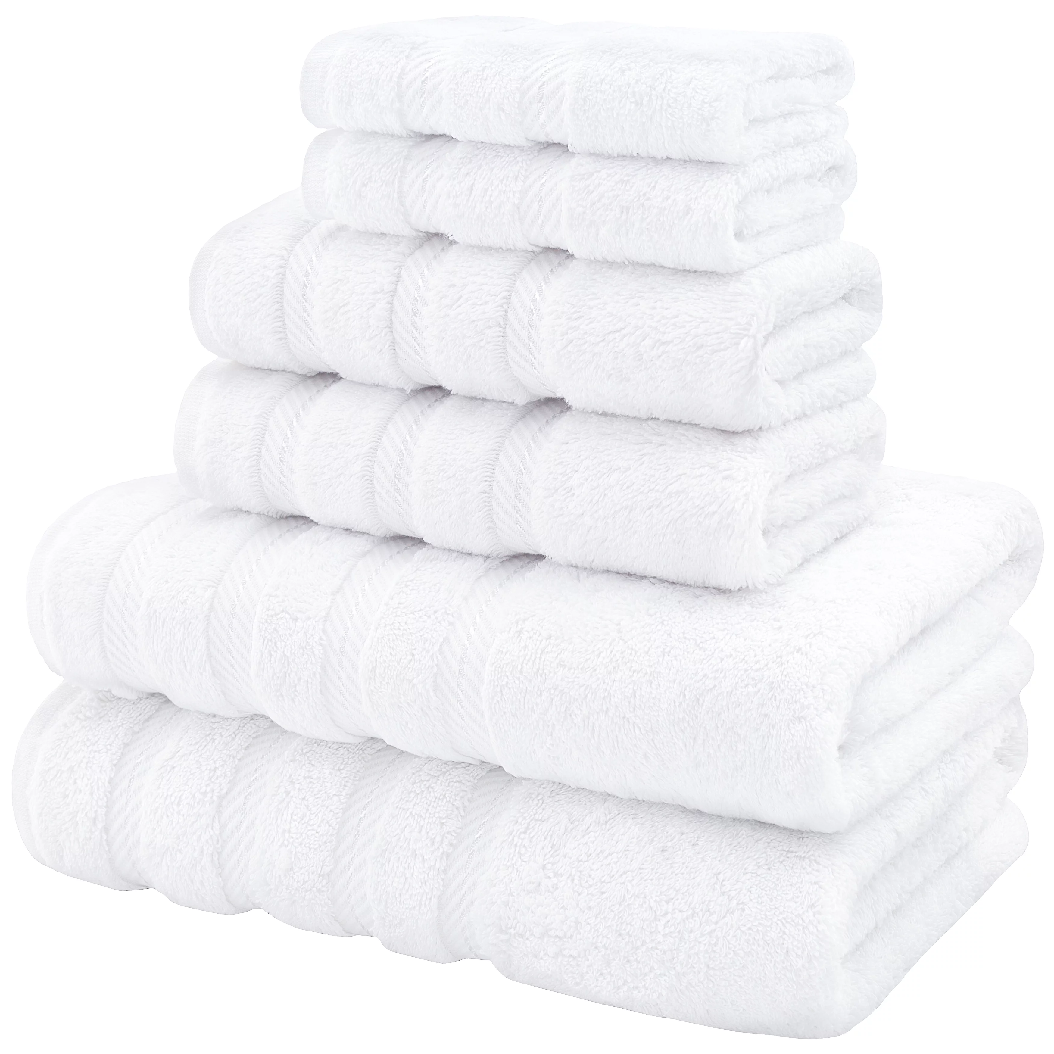 American Soft Linen White Towel Set 100% Turkish Cotton Towels for Bathroom 6 Piece