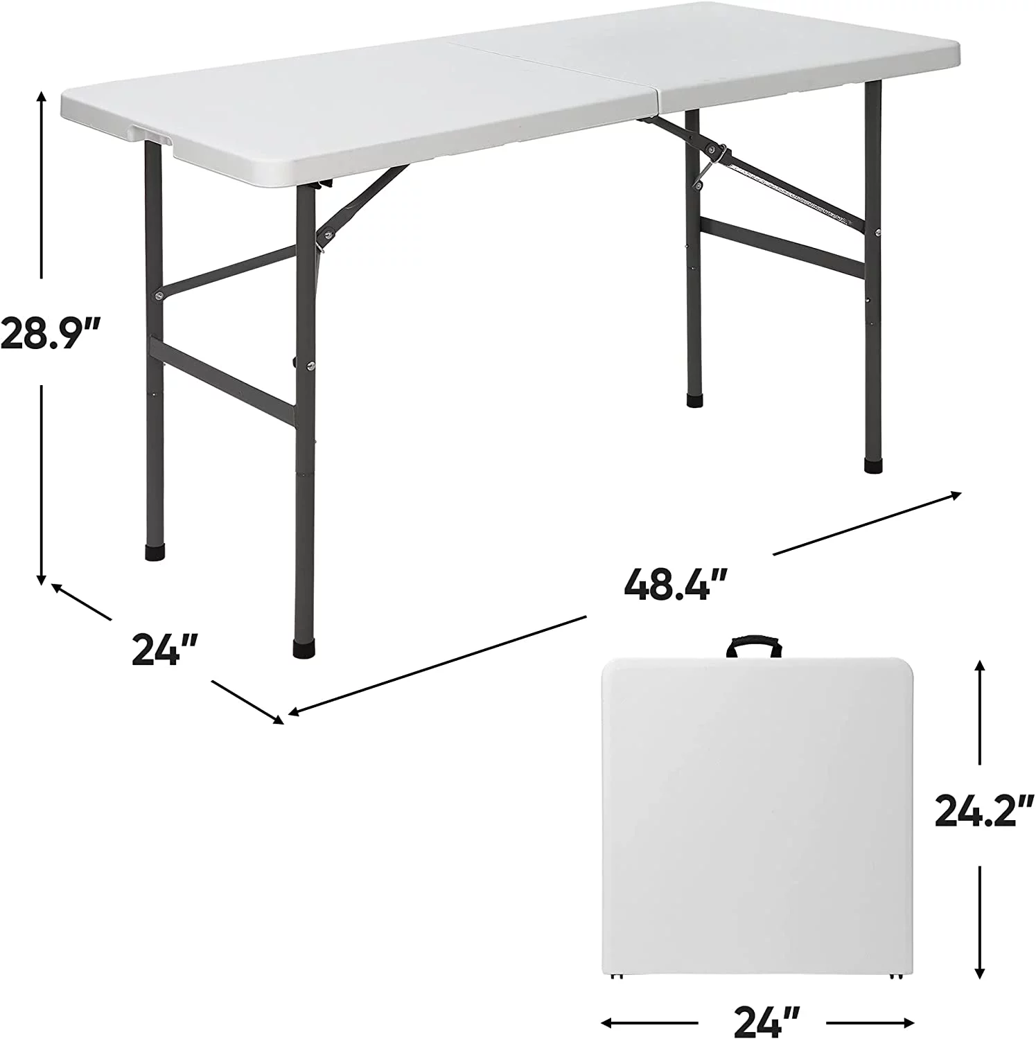 Portable 4 Foot Plastic Folding Table, Indoor Outdoor Heavy Duty Fold-in-Half Picnic Party Camping Barbecues Table with Carrying Handle, White