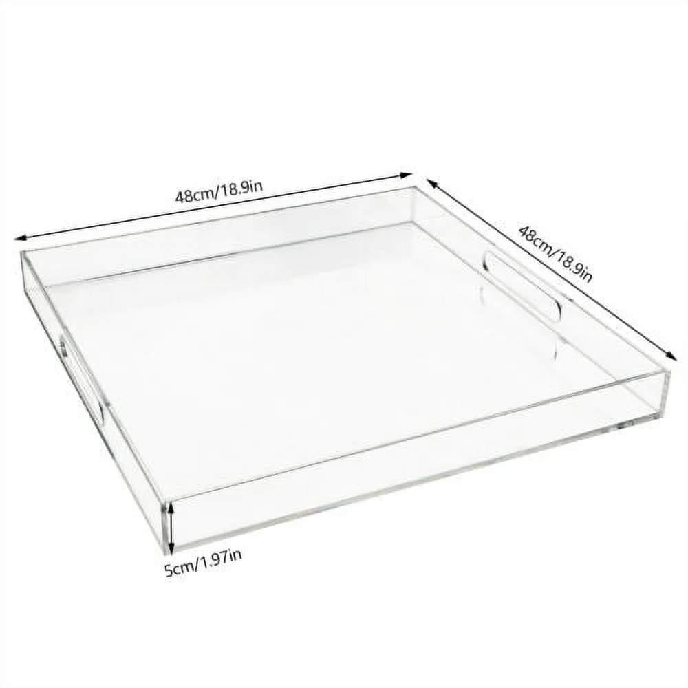 Clear Extra Large Square Acrylic Serving Tray w/ Handles Oversize 18.9*18.9 Inch