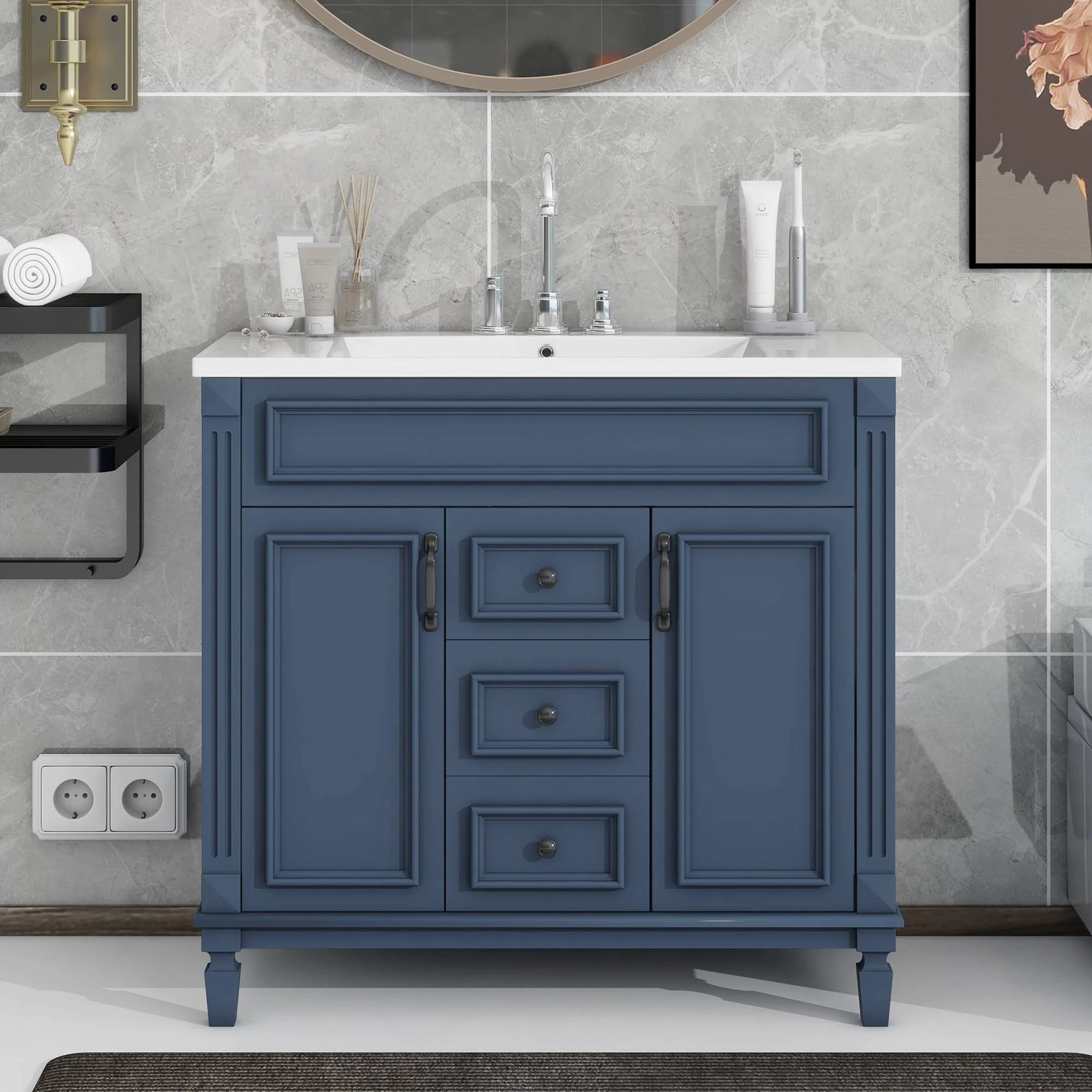 36'' Bathroom Vanity with Top Sink Modern Bathroom Storage Cabinet with 2 Drawers