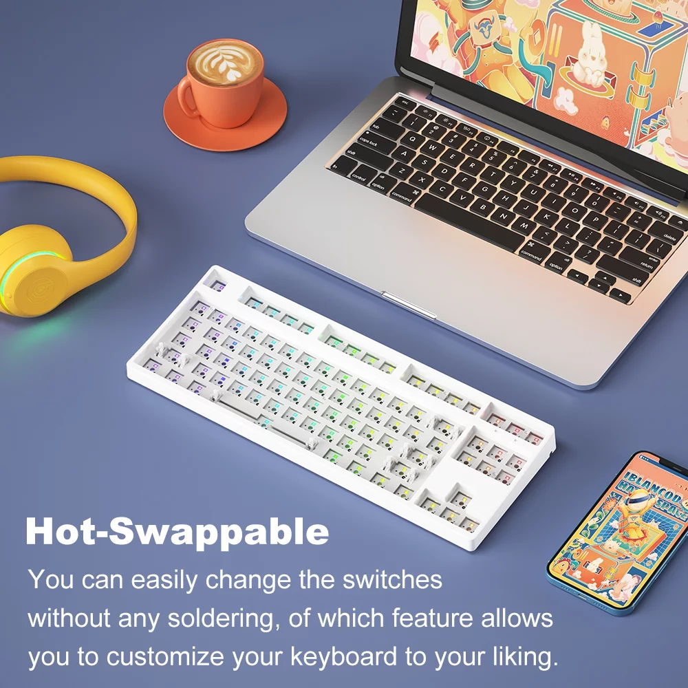 iblancod C87 Tri-mode Wireless Keyboard 87-Key Mechanical Keyboard Gaming Keyboard with All Switches Changeable BT Mode Wired Mode 2.4GHz Wireless Mode Customized Keyboard Kit