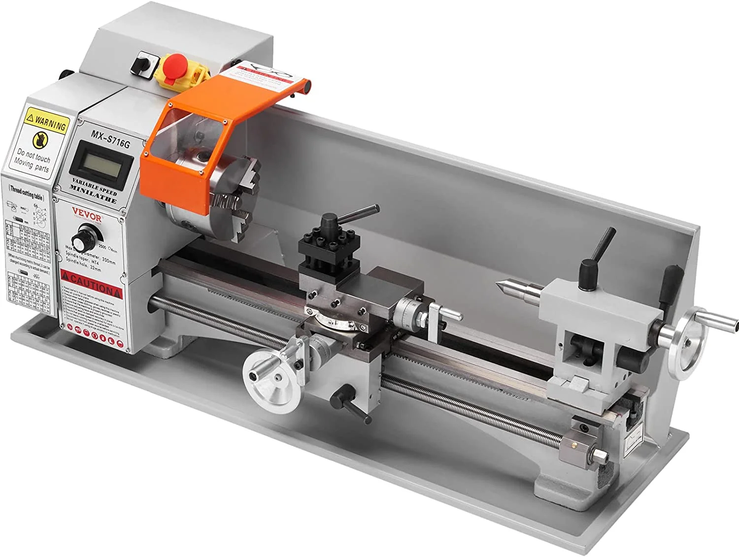 Vevor  7 x 16 in. 800W Mini Metal Lathe Machine, Precision Benchtop Power Metal Lathe, 150-2500 RPM Continuously Variable Speed, with 3.9 in. 3-Jaw Metal Chuck Tool Box