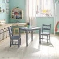 Emma + Oliver Kids 3 Piece Solid Hardwood Table and Chair Set for Playroom, Kitchen - Gray