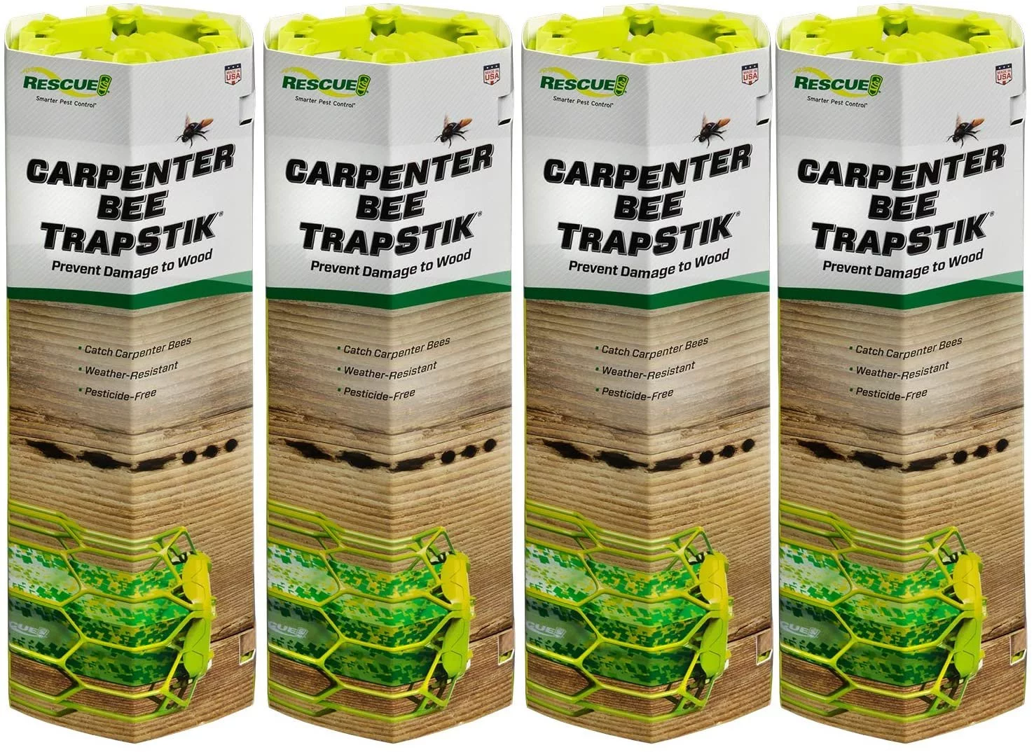 RESCUE! Carpenter Bee TrapStik Also Works on Wasps, Mud Daubers - 4 Traps