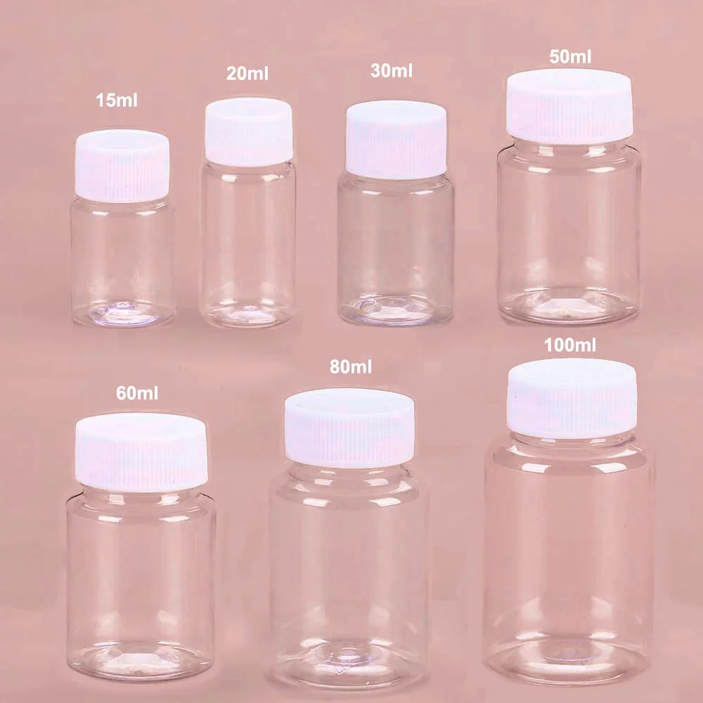 20Pcs Clear Pill Bottle Plastic Bottle Empty Reagent Bottle Chemical Containers with Caps for Liquid Solid Powder Medicine 15ML With Sticker