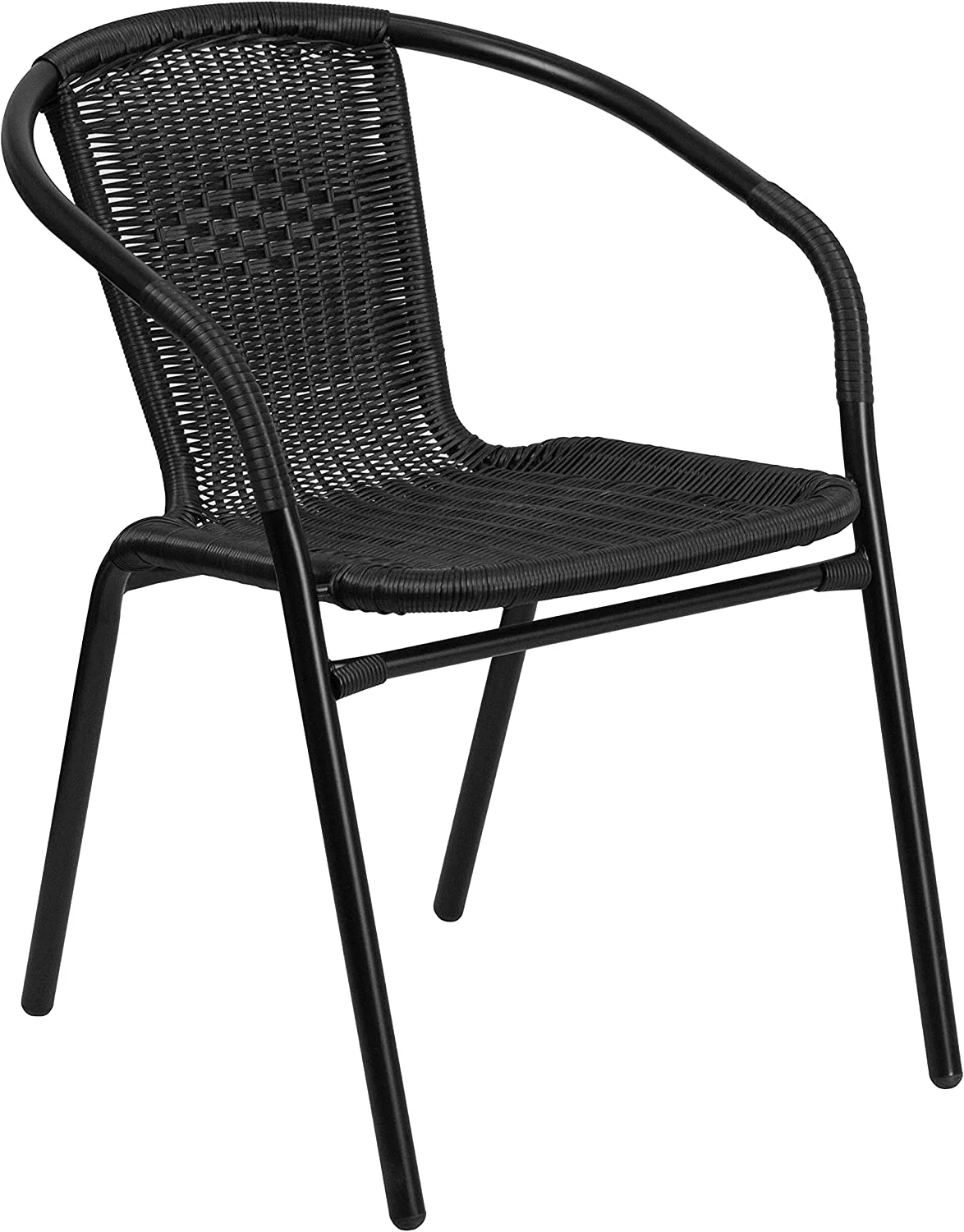4 Pack Black Rattan Indoor-Outdoor Restaurant Stack Chair