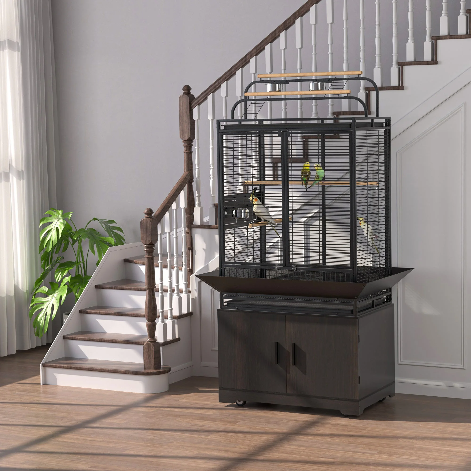 GDLF 71-Inch Bird Cage With Play Top and Rolling Storage Cabinet Extra Large With Cover