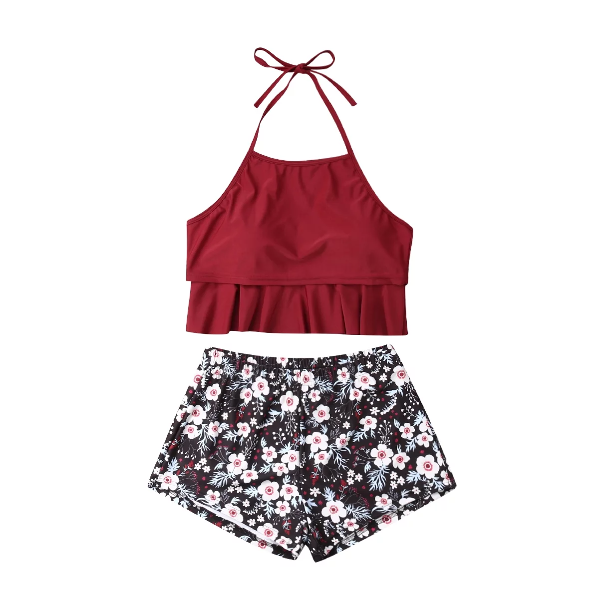 Family Matching Mother Girl Bikini Set Halter Floral Ruffle High Waisted Swimwear Bathing Suit