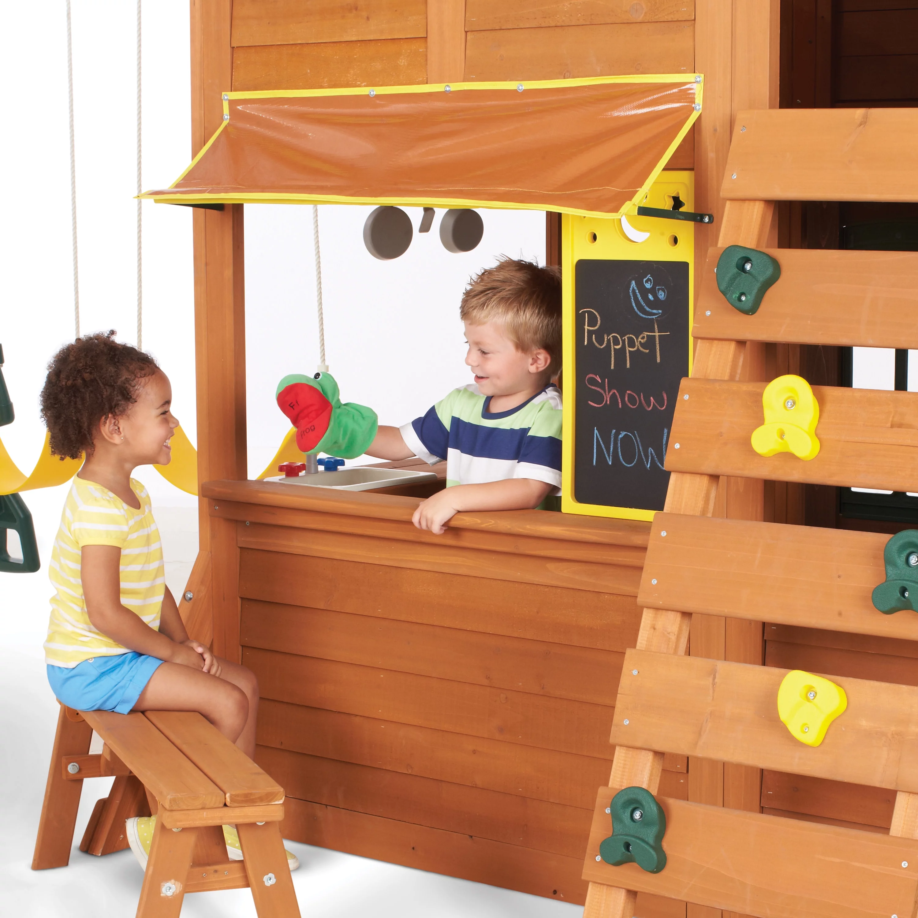 KidKraft Charleston Lodge Wooden Outdoor Swing Set / Playset with Slides, Swings, Kitchen and Bench