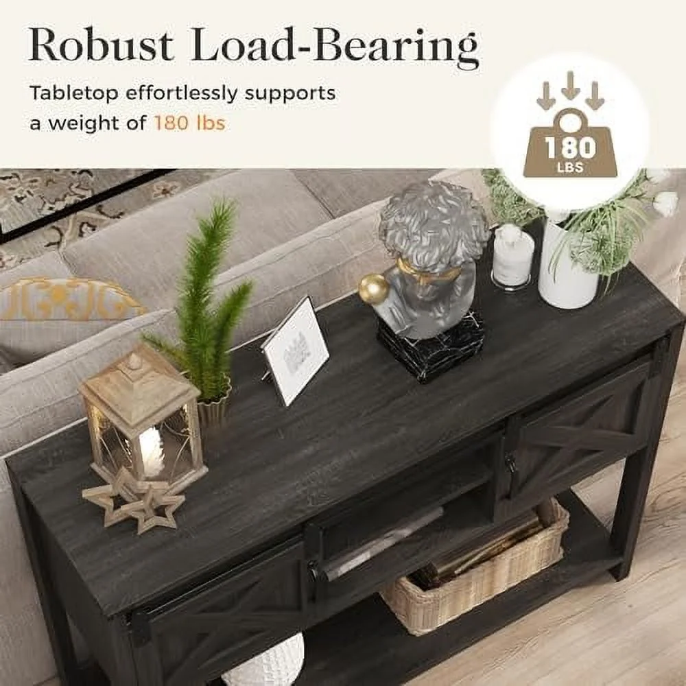 STCKJXX Farmhouse Entryway Table with   46" Console Table with Sliding Barn Door  Wood Rustic Sofa Table with Adjustable  for Hallway  Living Room  Foyer  Light Grey