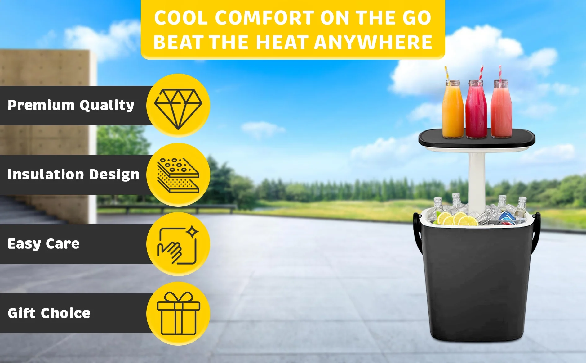 Magicshe Portable Cool Bar Table 15L Ice Bucket Lift Top Lid Beer Wine Cooler Outdoor Patio Furniture Beach Picnic Party（black）