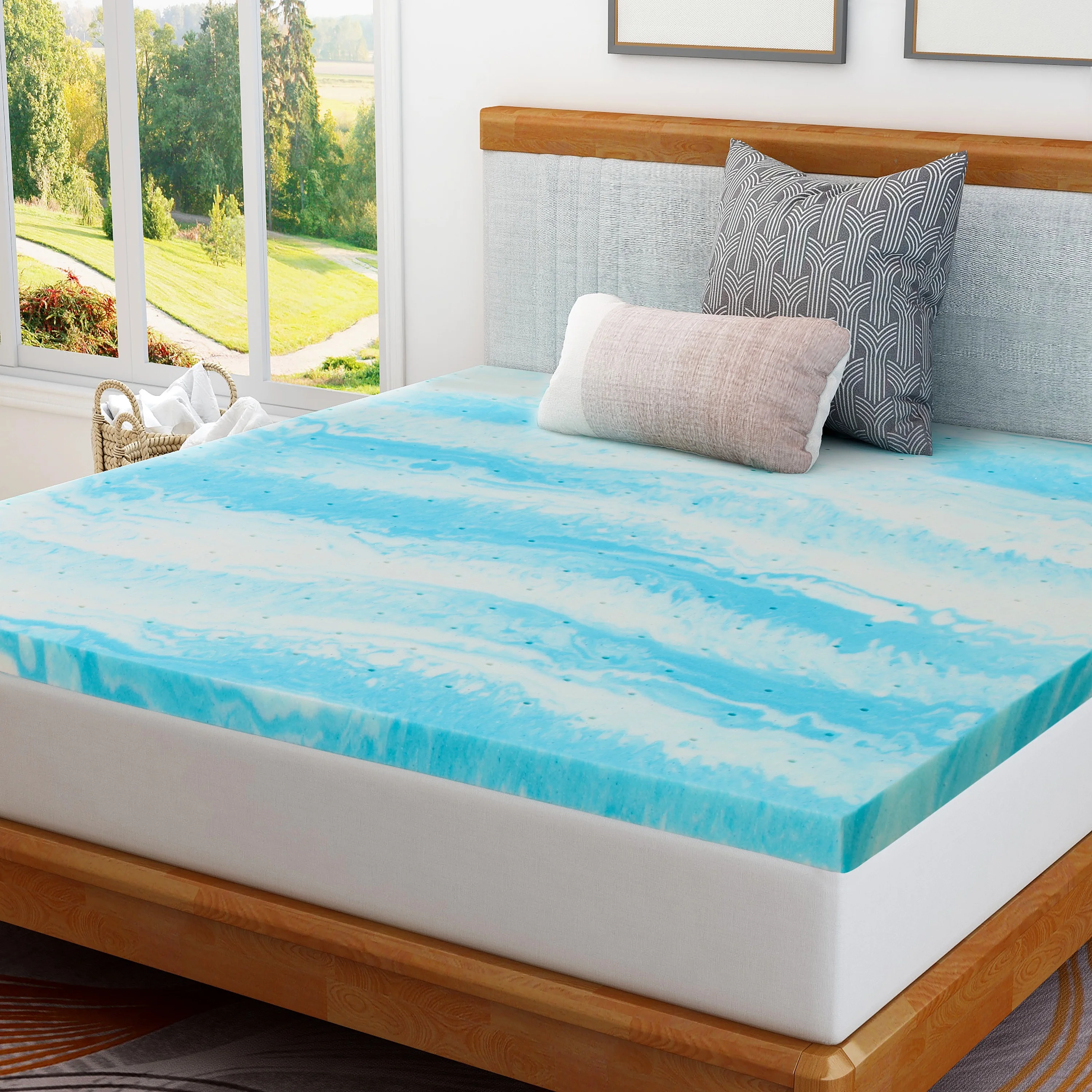 2 inch Twin Cooling Gel Infused Mattress Topper, Memory Foam Mattress Bed Pad,Soft, Blue
