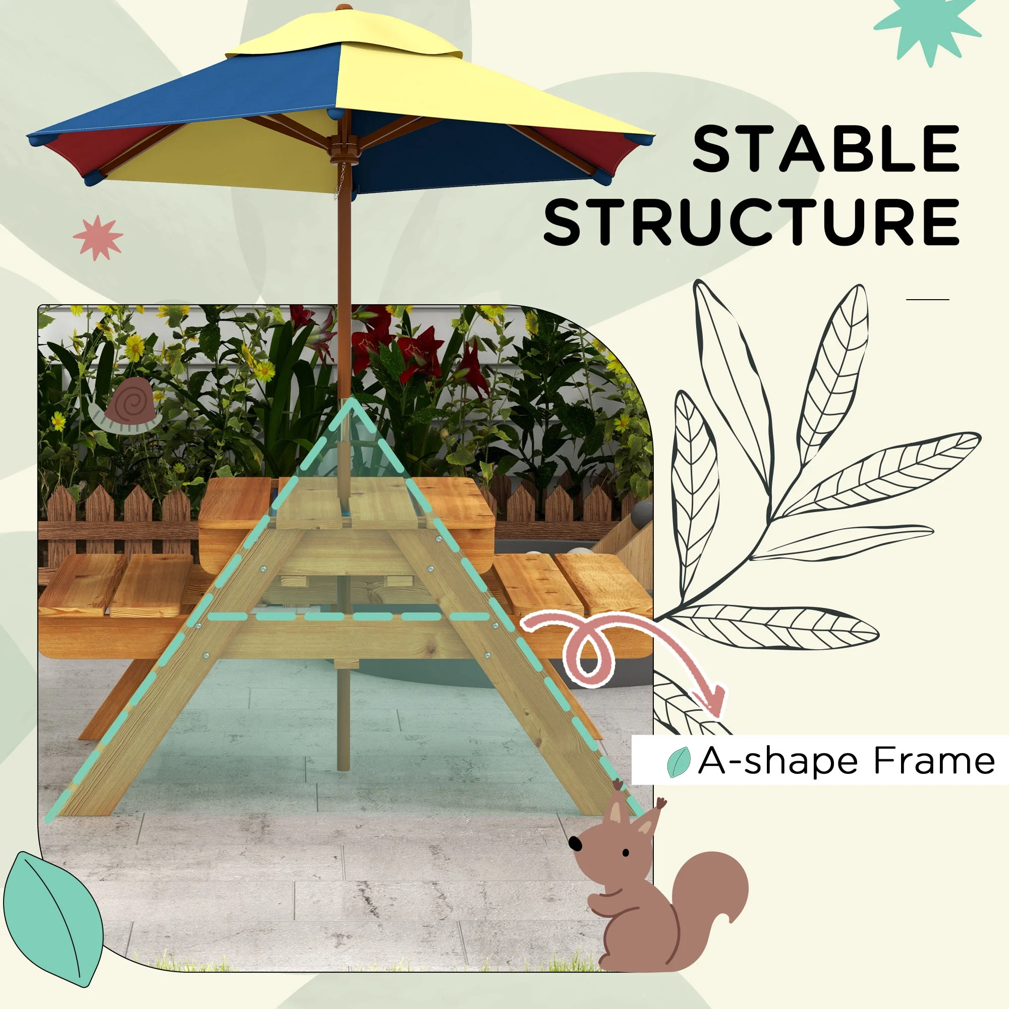 Outsunny 3 in 1 Kids Sand and Water Activity Table W/ Foldable Umbrella