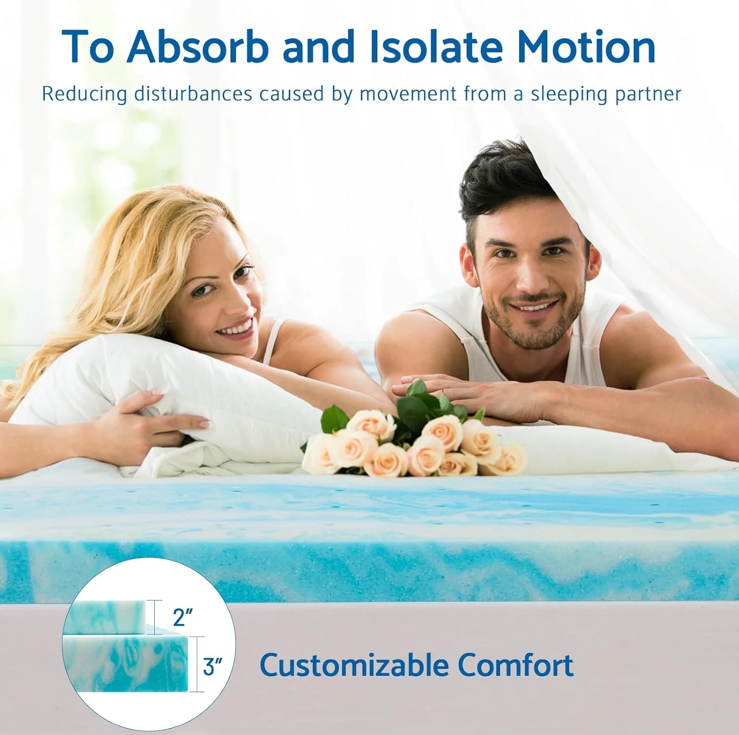 2 inch Twin Cooling Gel Infused Mattress Topper, Memory Foam Mattress Bed Pad,Soft, Blue