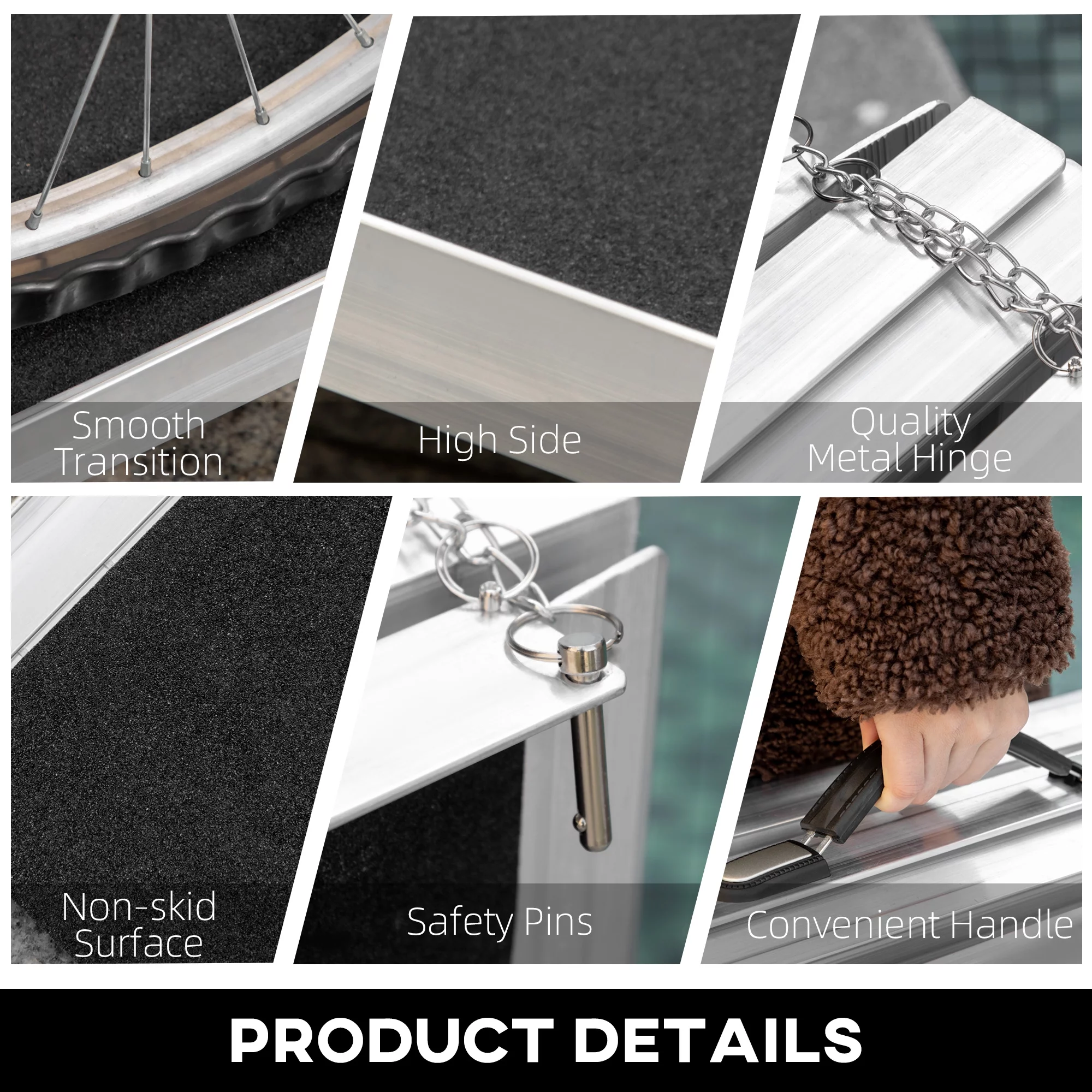 HomCom Lightweight Aluminum Portable Skid-proof PVC Carpeted Folding Wheelchair Ramp, 4 inch