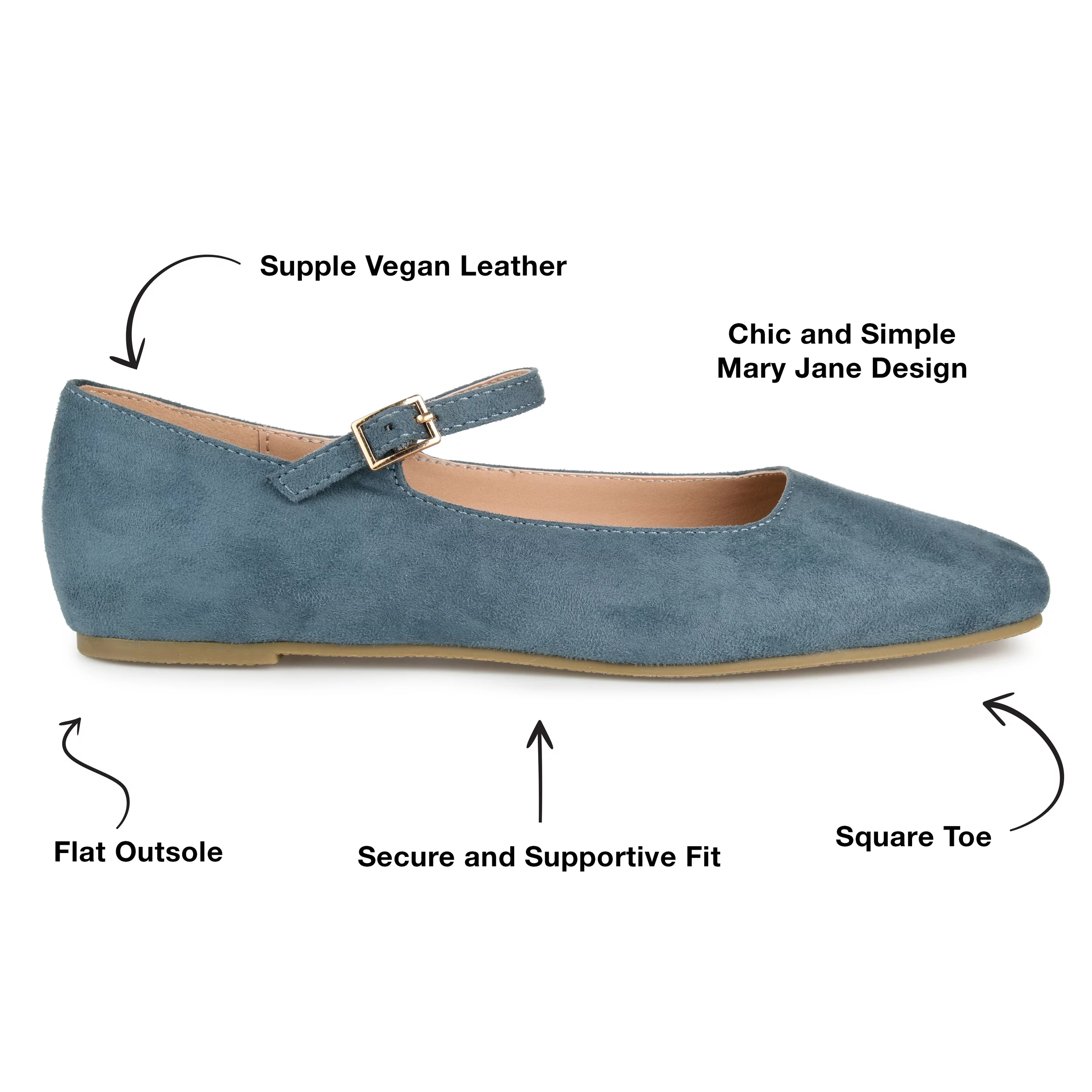 Journee Collection Women's Carrie Buckle Square Toe Mary Jane Flats