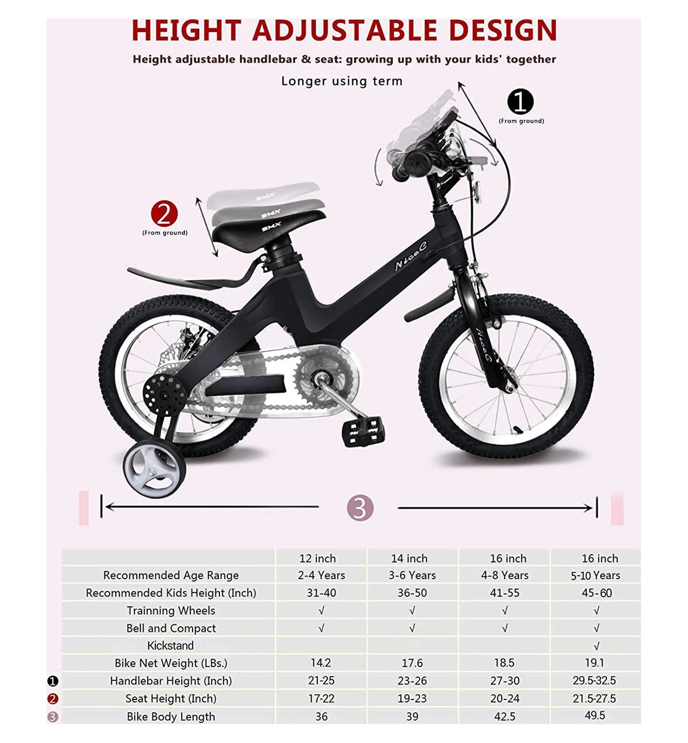 NiceC Kids Bike with Dual Brakes and Training Wheels (14