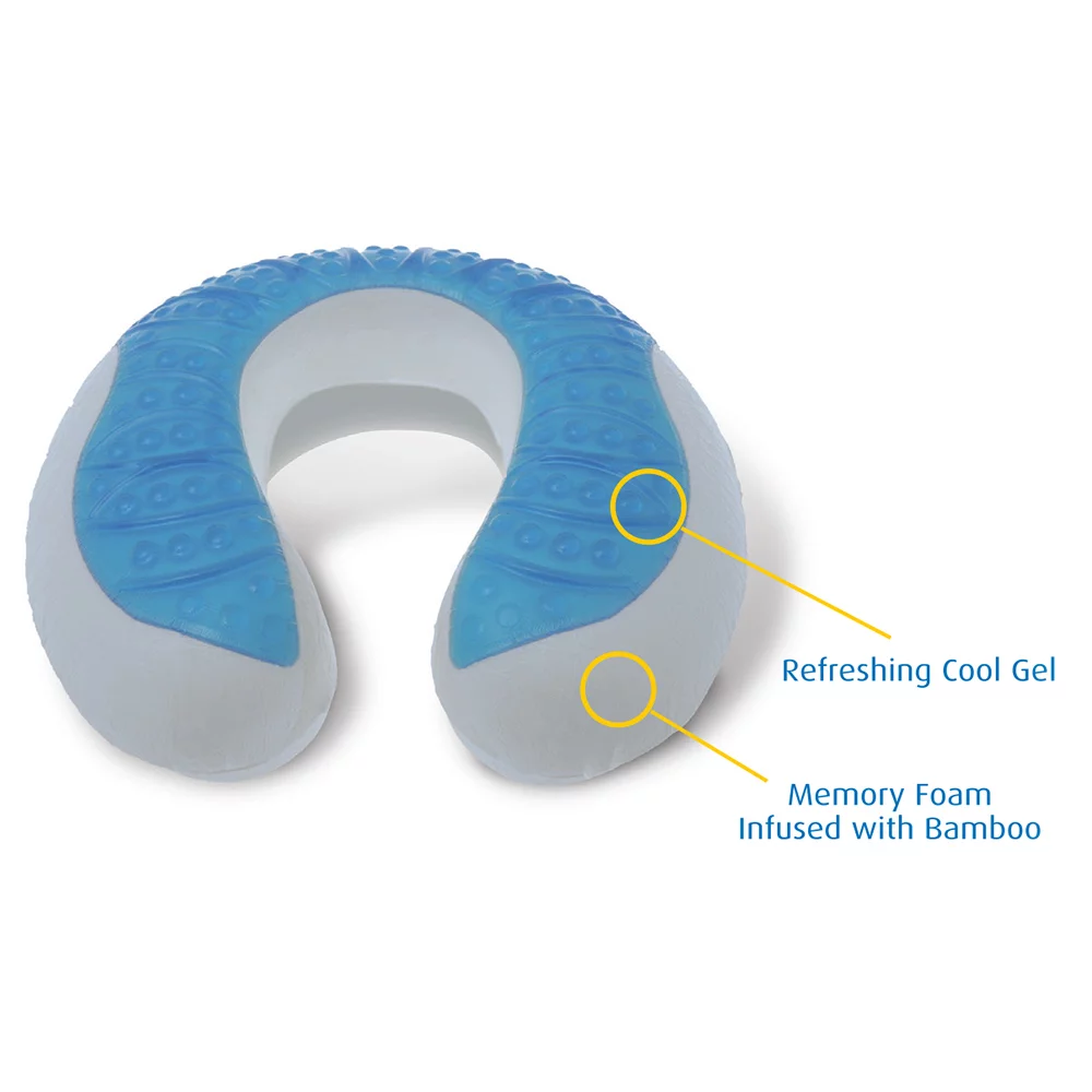 Cloudz Cool Gel Memory Foam Travel Neck Pillow - Blue