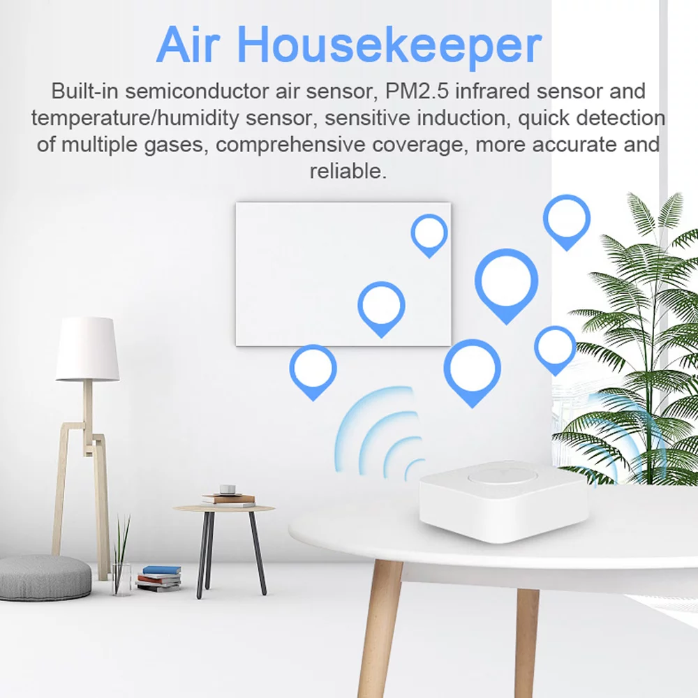 Pinnaco Air Quality Tester - WiFi Intelligent Air Housekeeper PM2.5/Formaldehyde/VOC/CO2/Temperature/Humidity Detector for Home Office