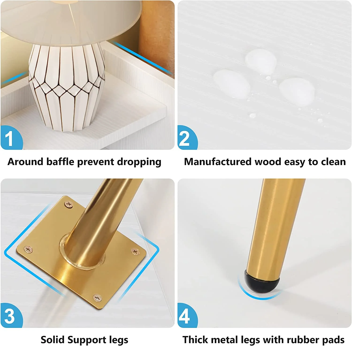 Tribesigns Modern Bedside Table with Drawer and Heightened Open Shelf,White 2 Drawers Nightstand, Golden Bed Night Table for Bedroom, Storage Wooden Night Stand