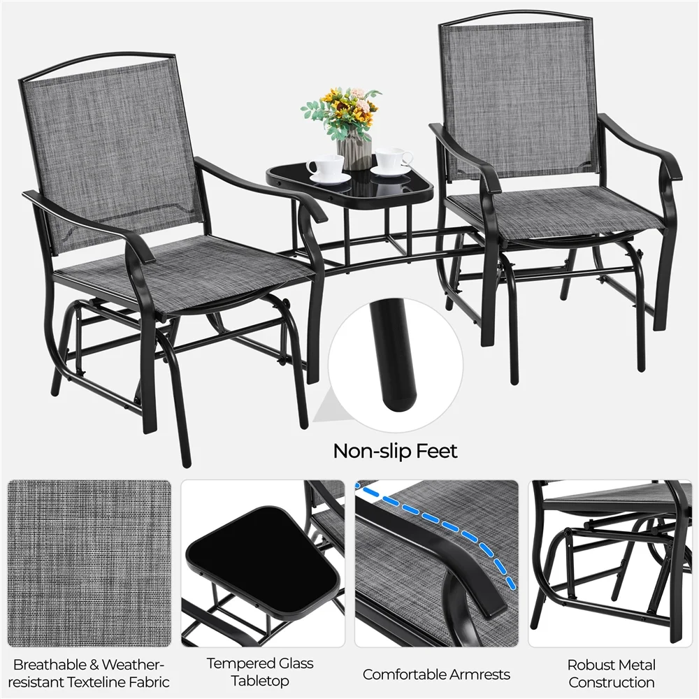 Yaheetech 2-Person Patio Glider with Table, Gray