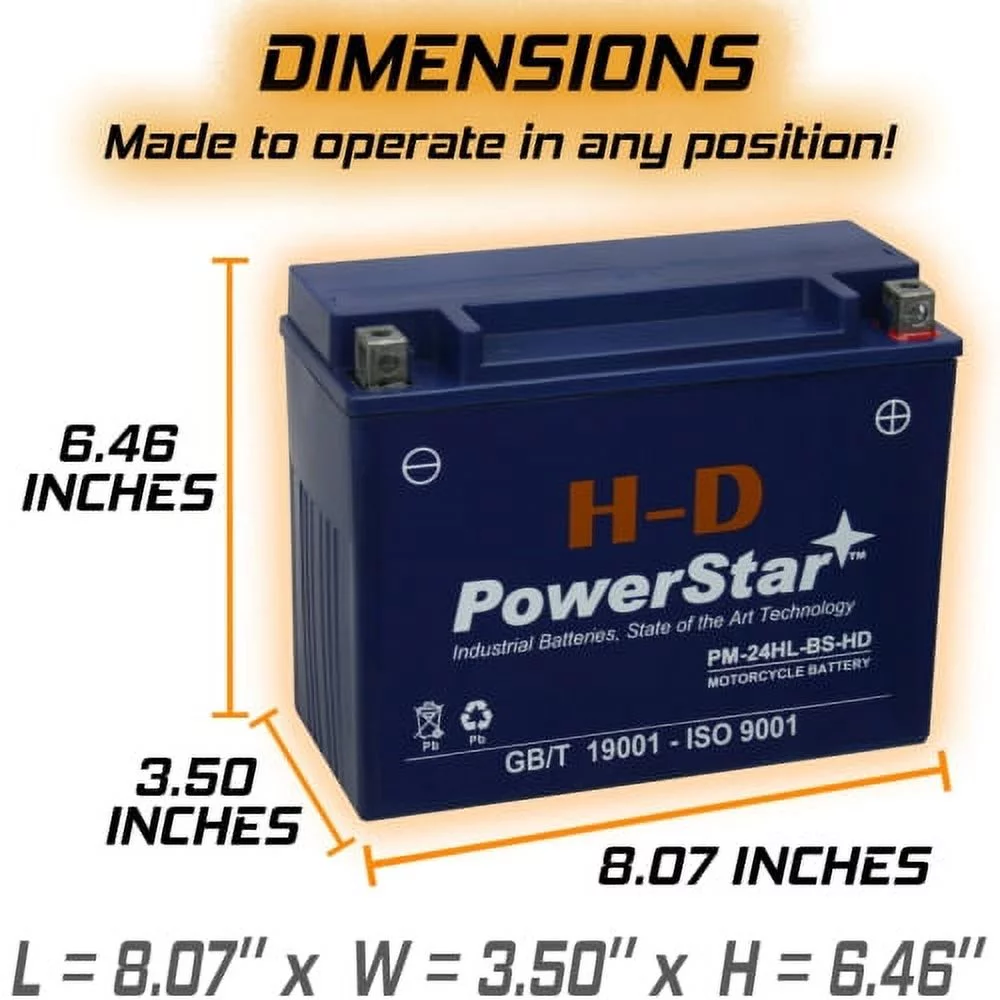 PowerStar  12V 24Ah 402Cca Hp Maintenance Free Battery 1988-2000 Honda Gl1500 Gold Wing Ytx24Hl-Bs