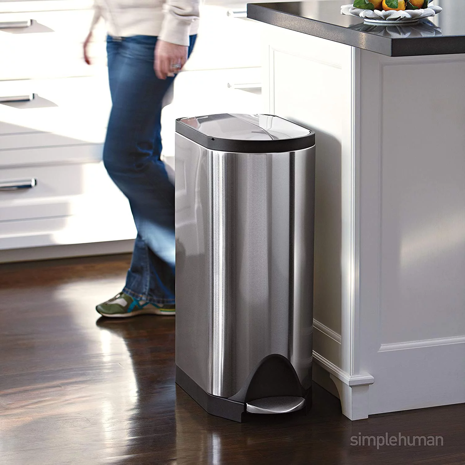 40 Liter / 10.6 Gallon Dual Compartment Butterfly Lid Kitchen Recycling Step Trash Can, Brushed Stainless Steel