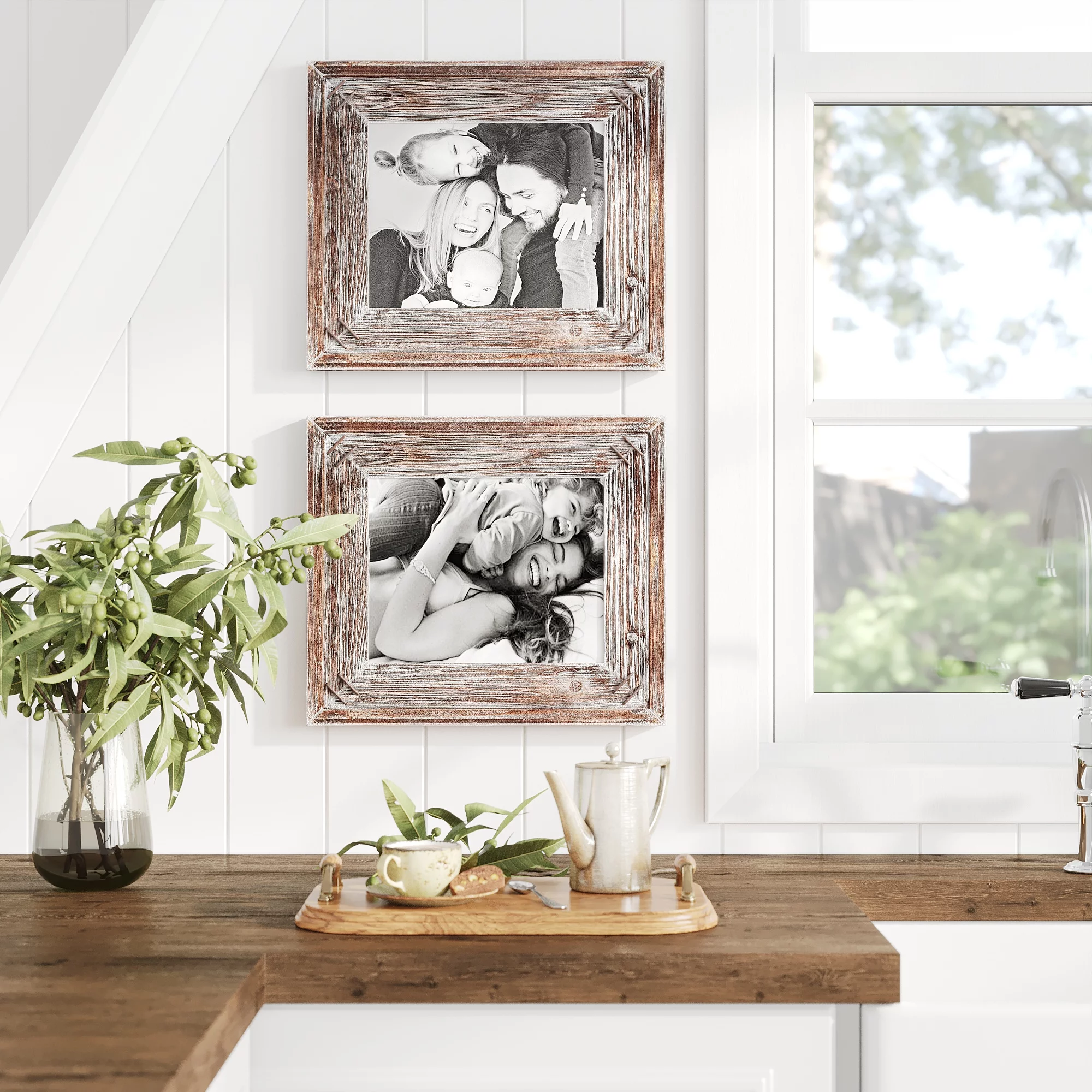 Barnyard Designs 8x10 Rustic Picture Frame Distressed Wood Picture Frame, Rustic Farmhouse Picture Frame, Vertical or Horizontal Display Tabletop Wall Hanging Farmhouse Frame, Brown, Set of 2